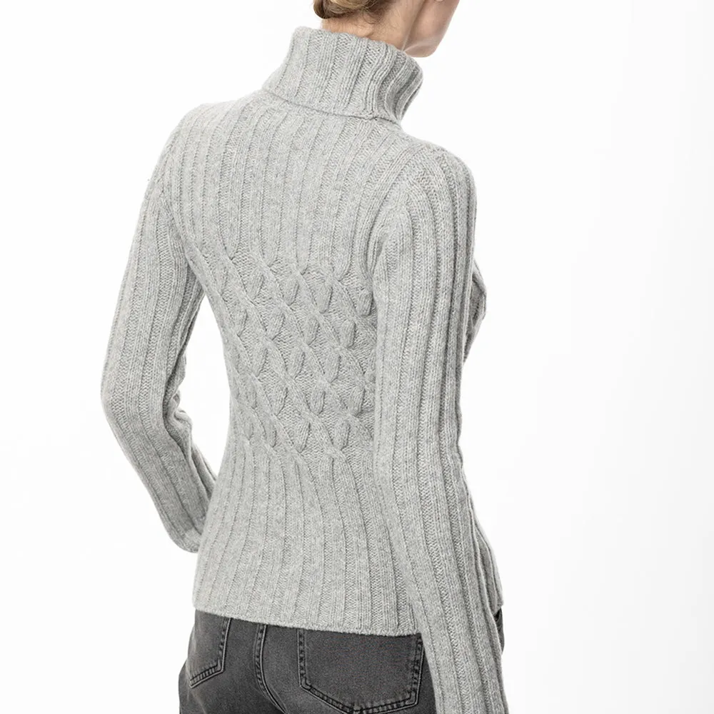 Grey Cable & Ribbed Polo Neck Sweater