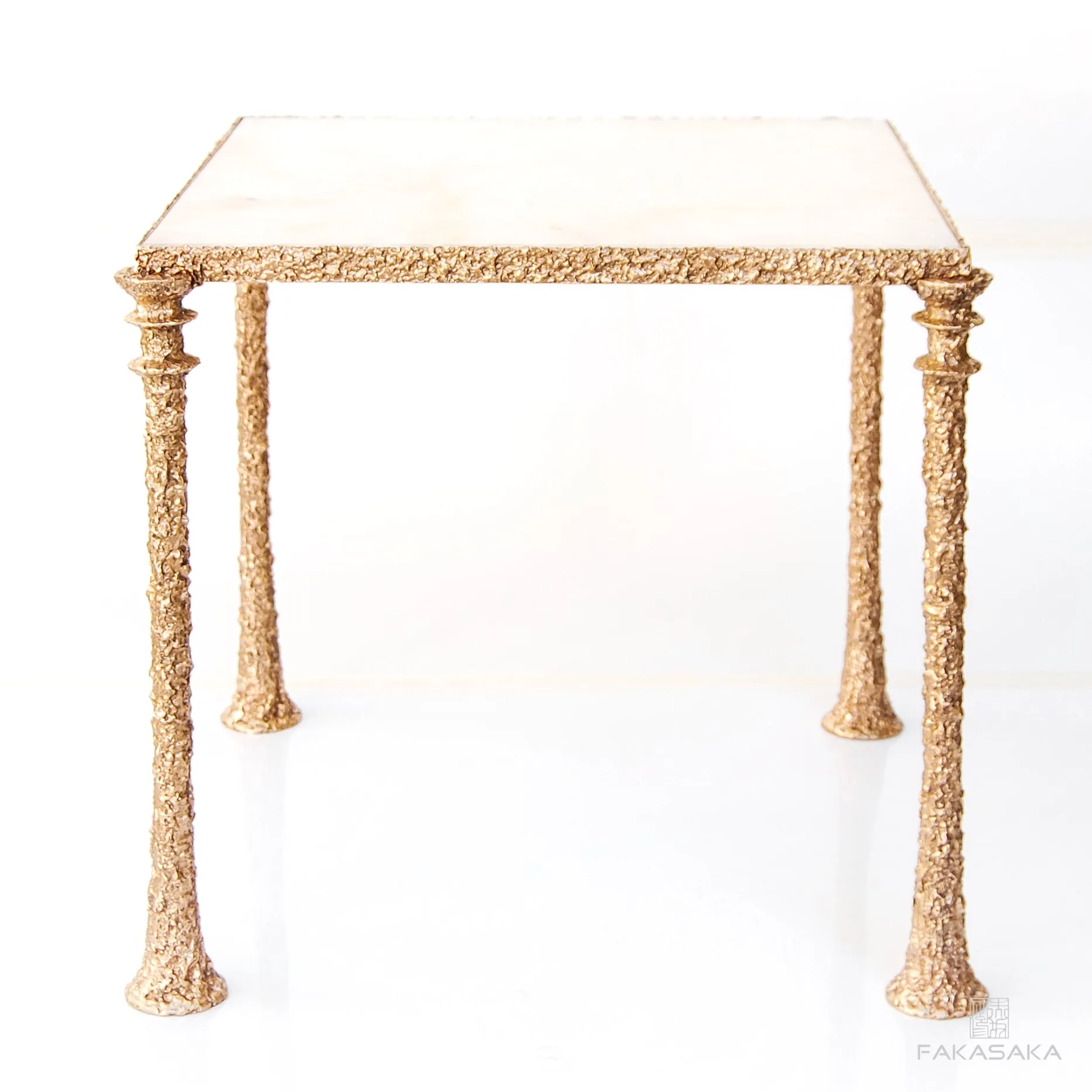 GUILL SIDE TABLE<br><br>TRANSLUCENT ONYX<br>POLISHED BRONZE