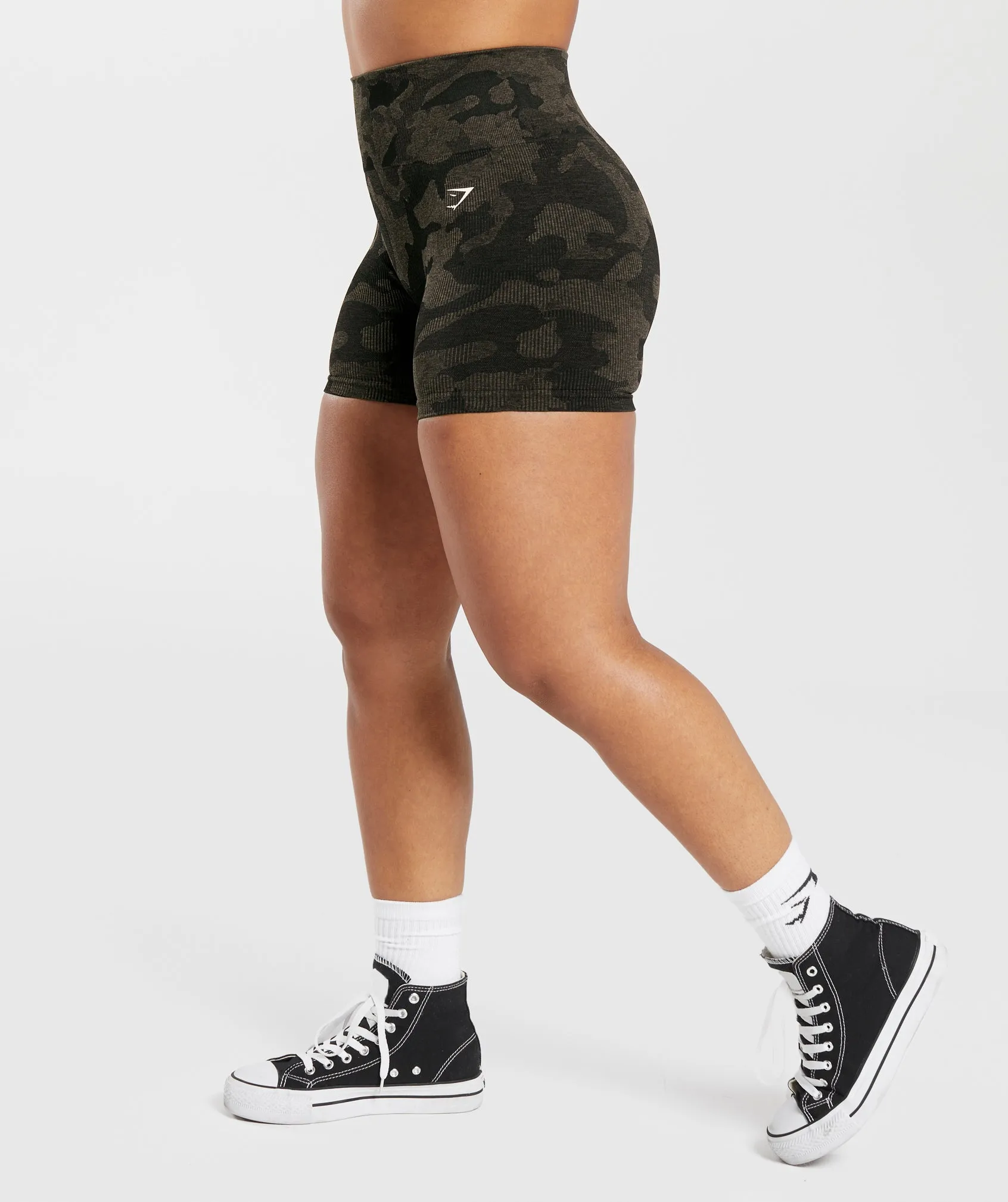 Gymshark Adapt Camo Seamless Ribbed Shorts - Black/Camo Brown