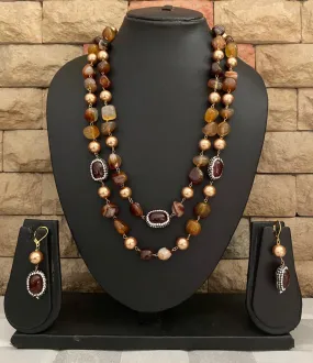 Handcrafted Semi Precious Brown Onyx Beaded Necklace By Gehna Shop