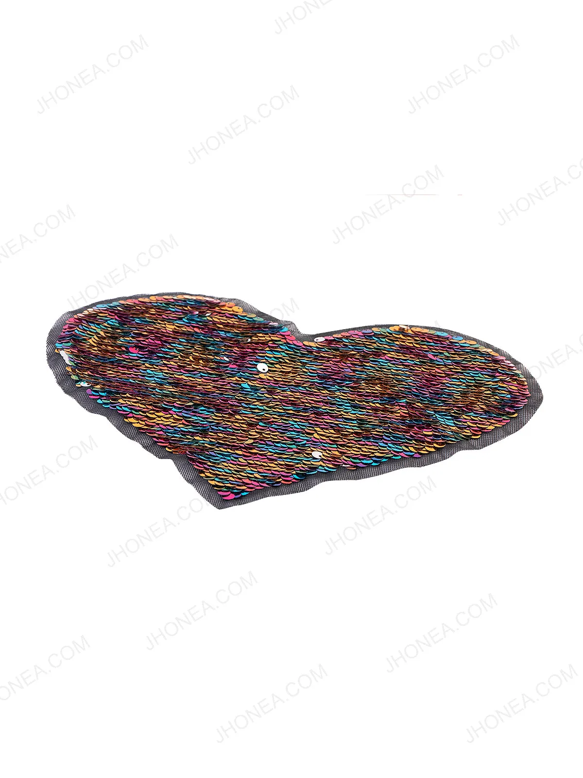 Heart Shape Reflective Multicolor Reversible Sequins Patch