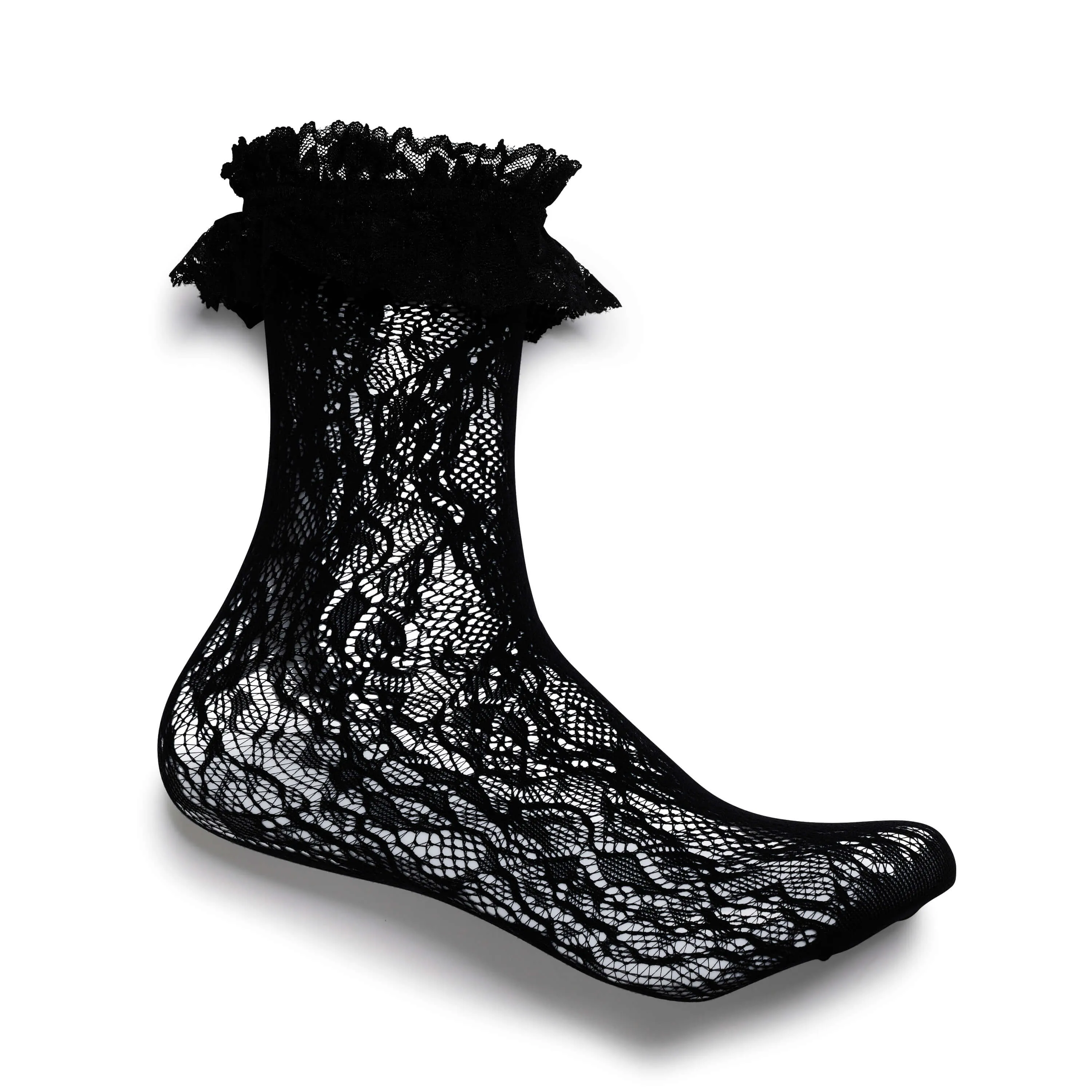 Heiress Black Lace Ruffle Socks