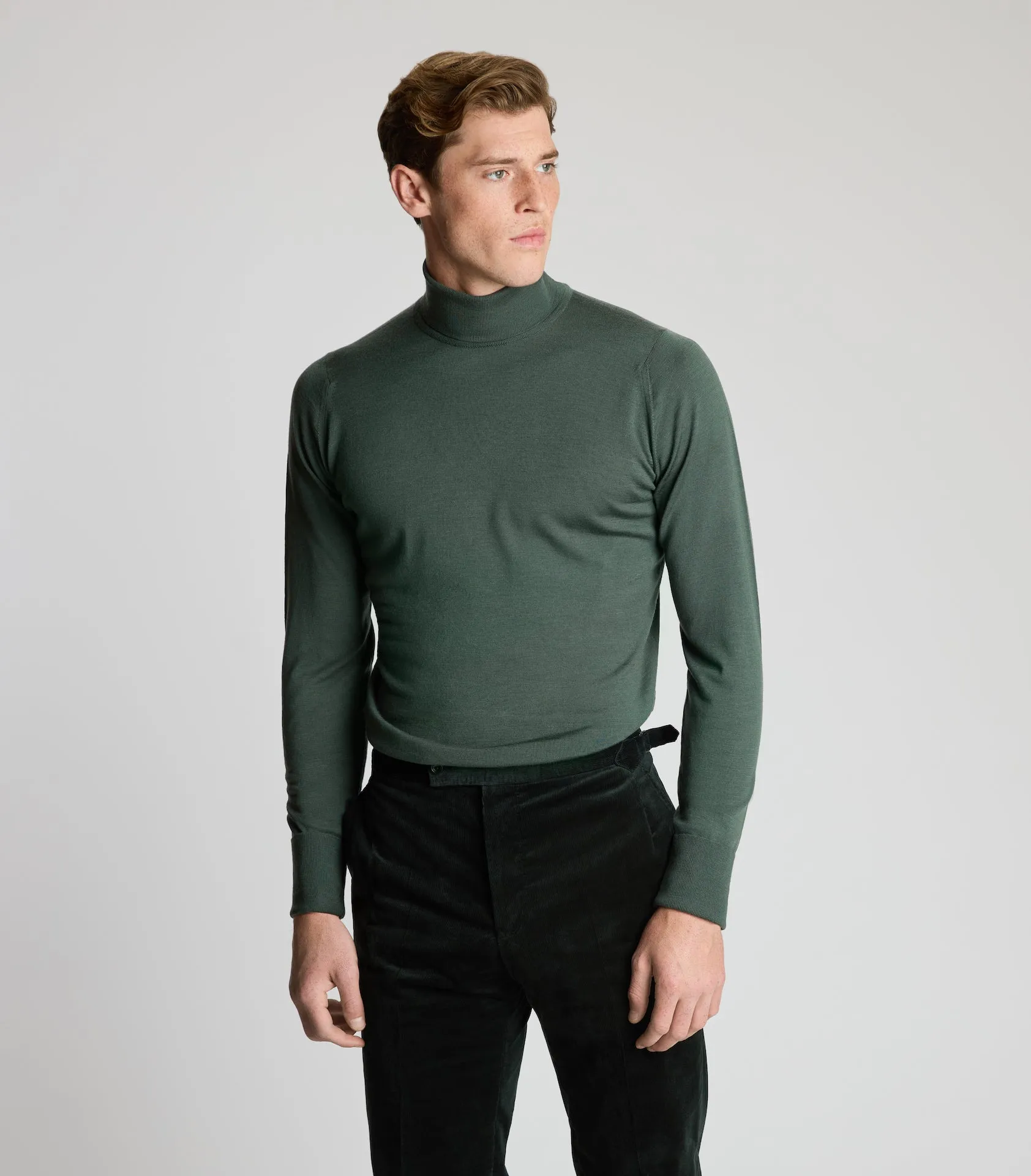 Highland Green Merino Wool Rollneck Knitwear