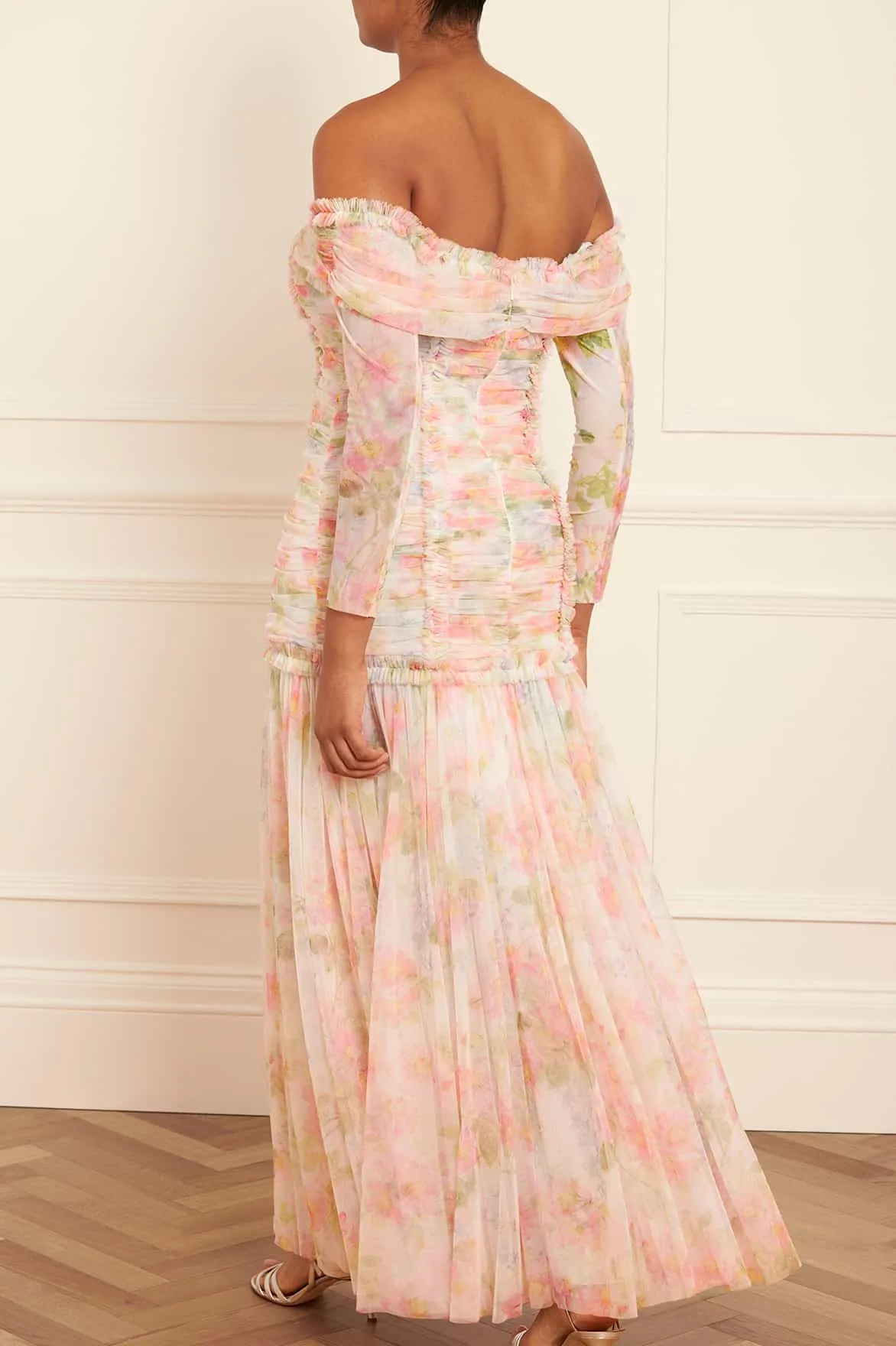 Immortal Rose Rouched Off-Shoulder Gown