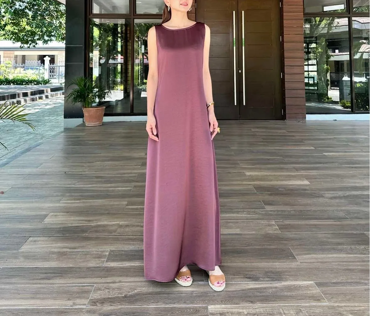 Jojo Satin Long Dress Wine