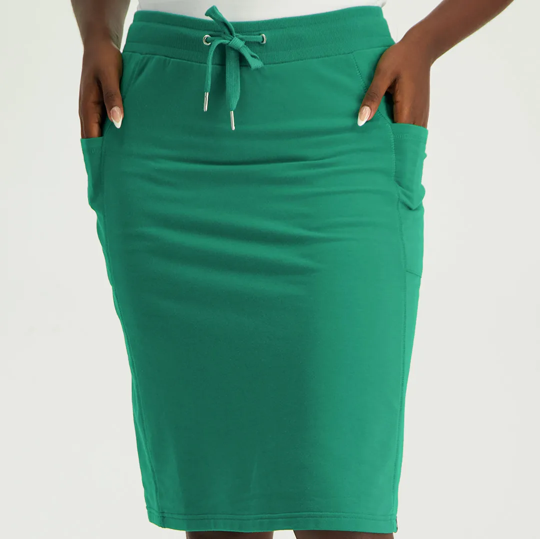 LADIES CIARRA GREEN SKIRT WITH SIDE POCKETS AND DRAWSTRING ON WAIST