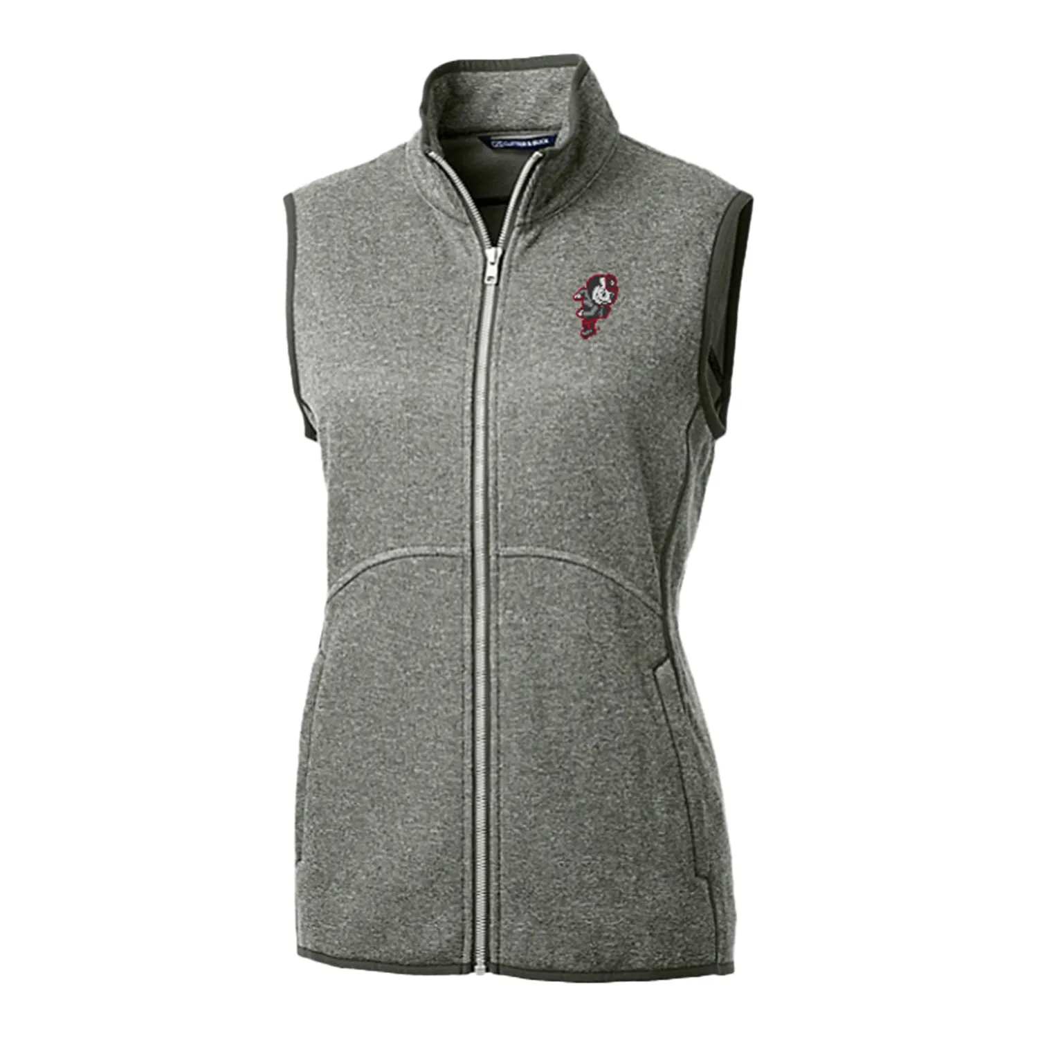 Ladies Ohio State Buckeyes Cutter & Buck Mainsail Sweater-Knit Gray Full Zip Vest