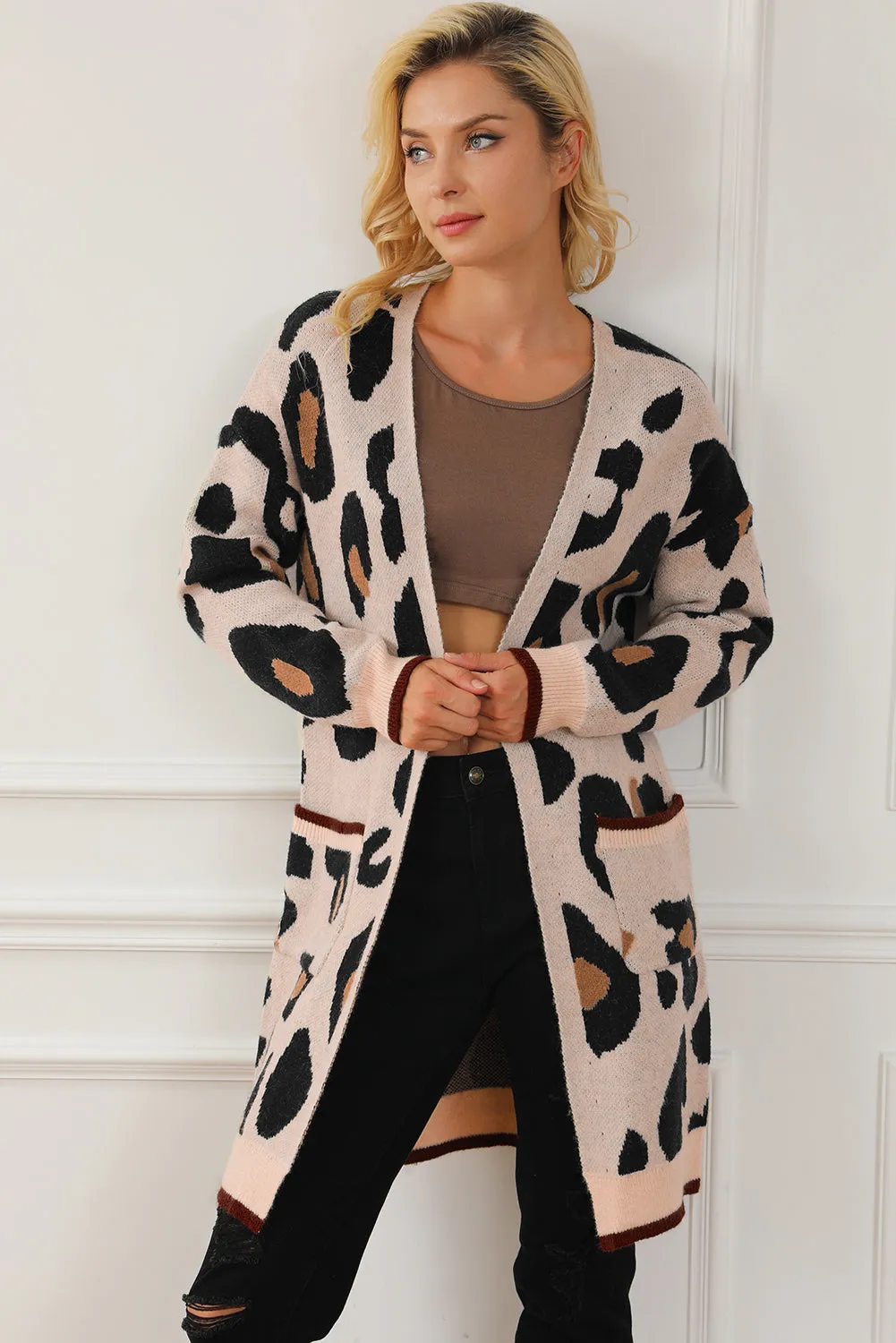 Leopard Animal Print Open Midi Cardigan