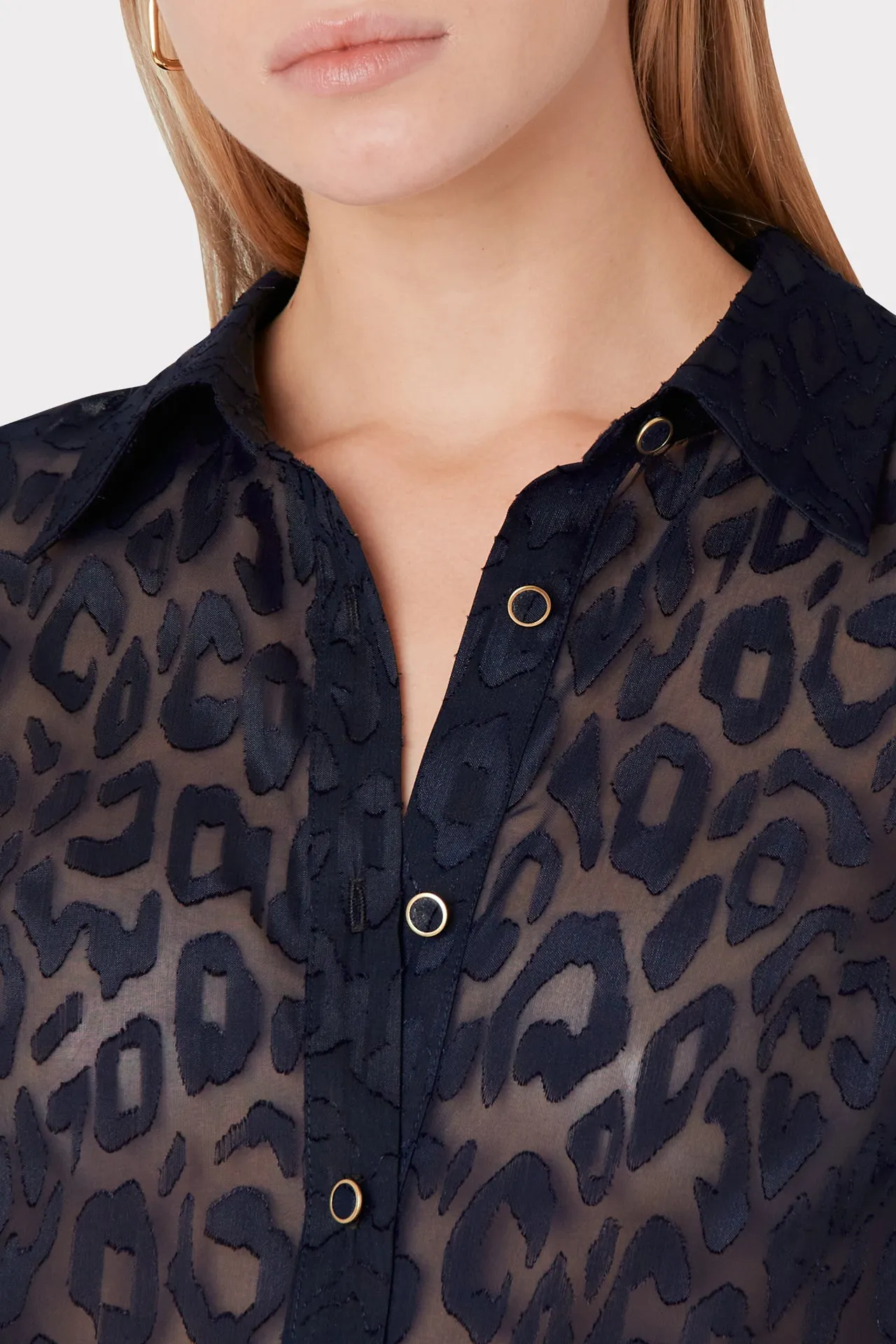 Leopard Jacquard Button Down Blouse