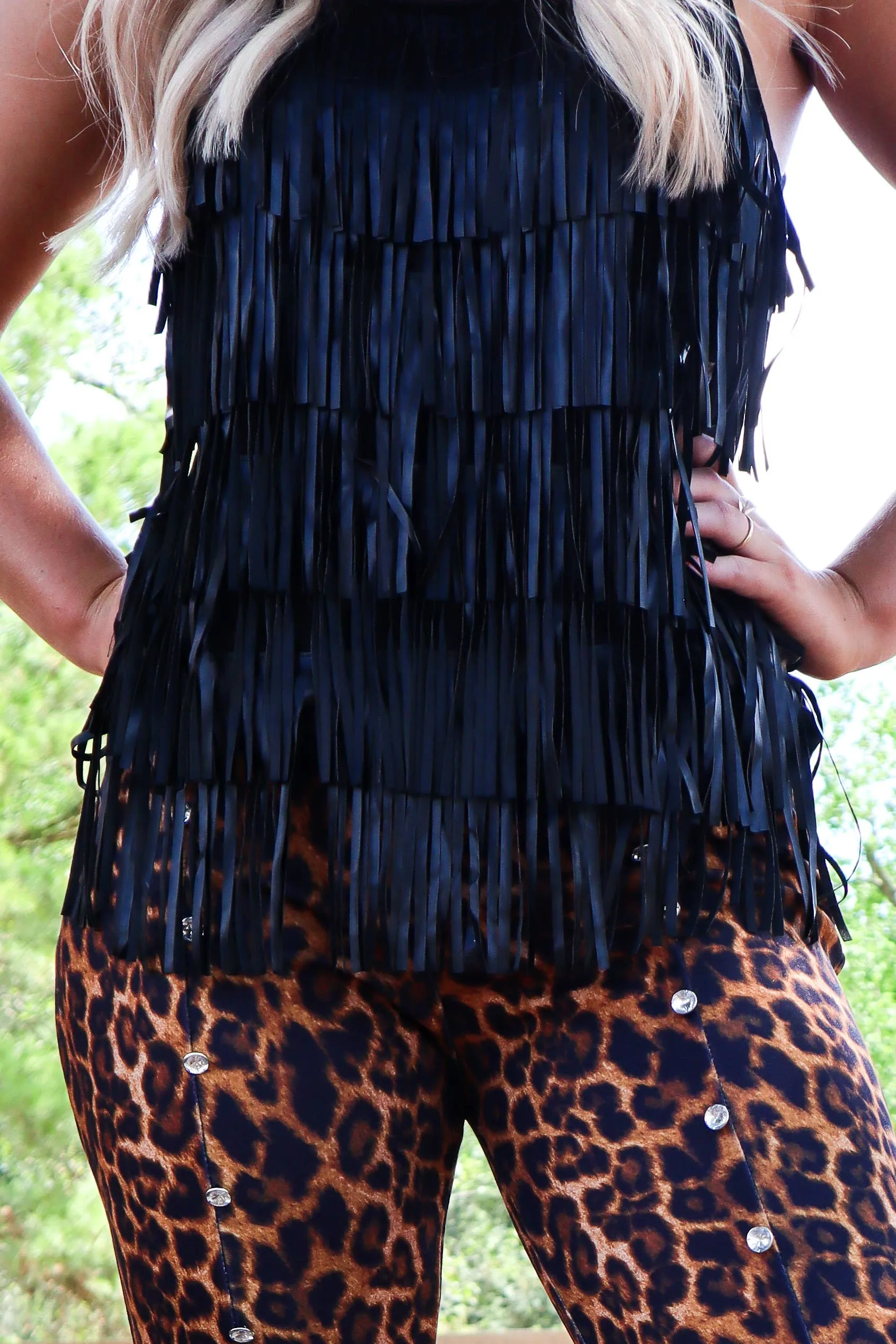 Living on the Edge Fringe Black Tank Plus Sizes