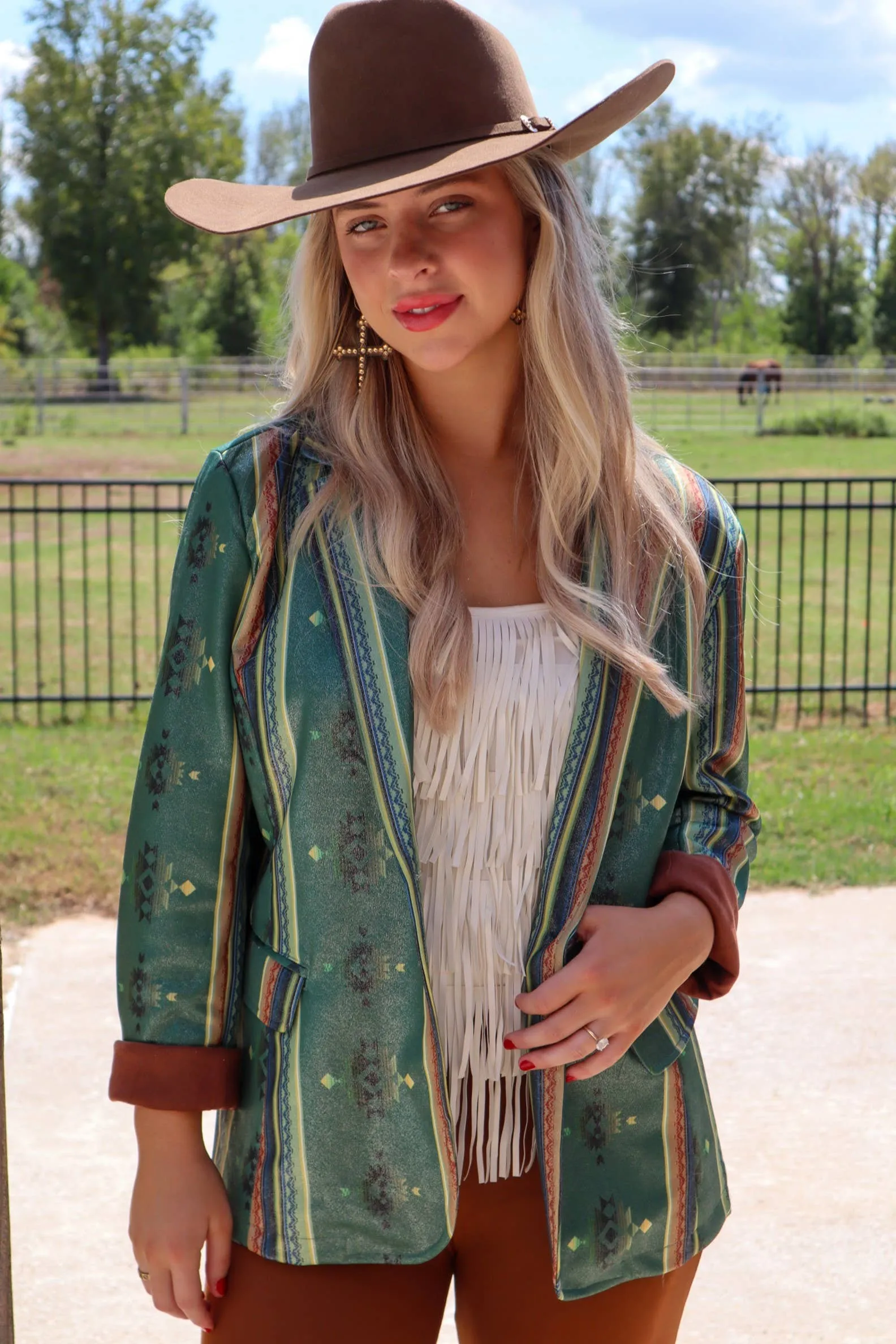 Living on the Edge Fringe Tan Tank at Bourbon Cowgirl