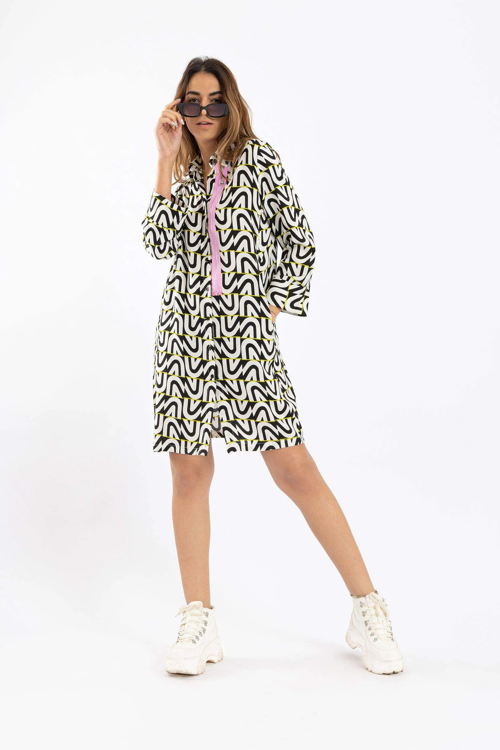 Long Sleeved Short Printed Dress