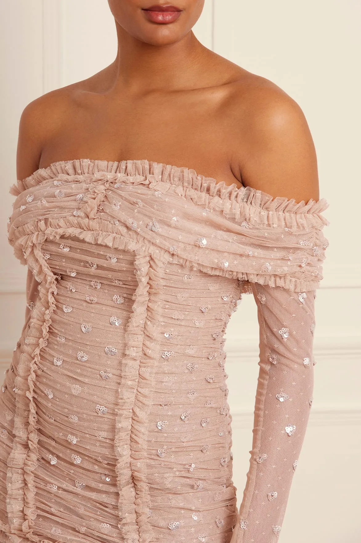 Love Heart Rouched Off-Shoulder Gown