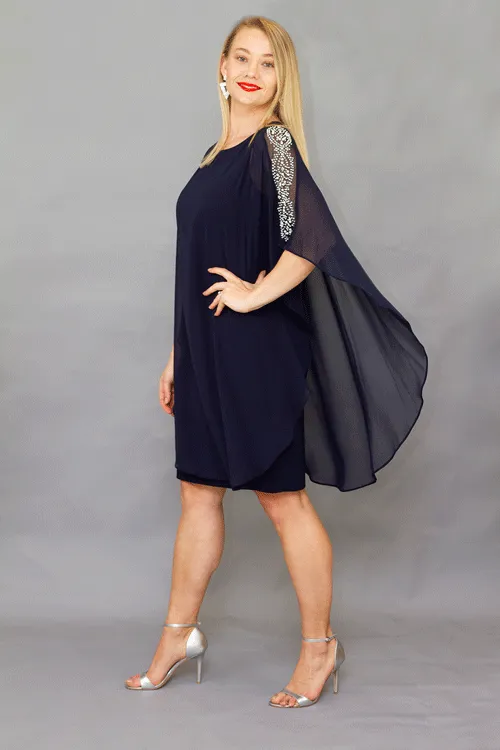 Lyman - 219206 Pearl Trim Cape Dress