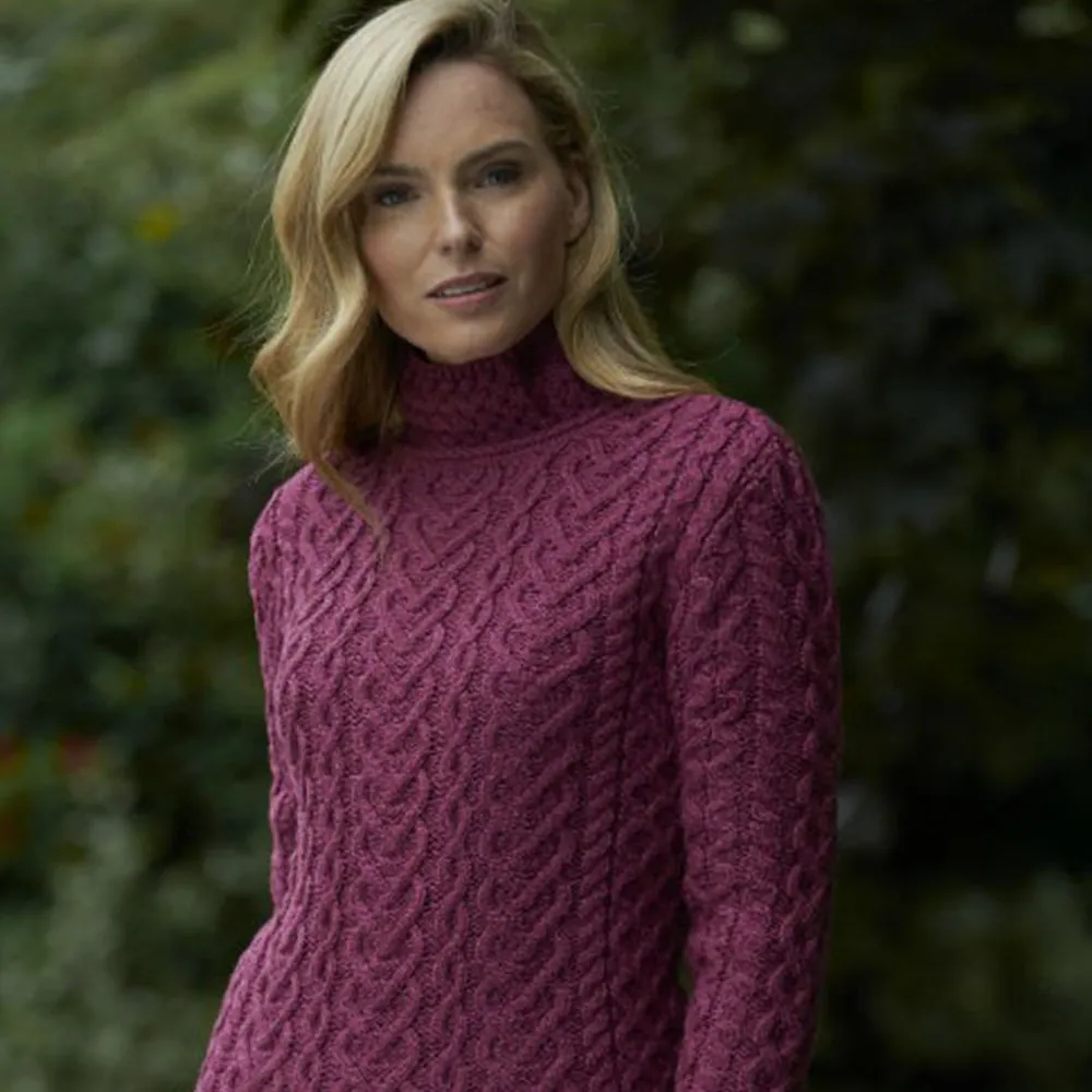 Magenta Aran Polo Neck Sweater