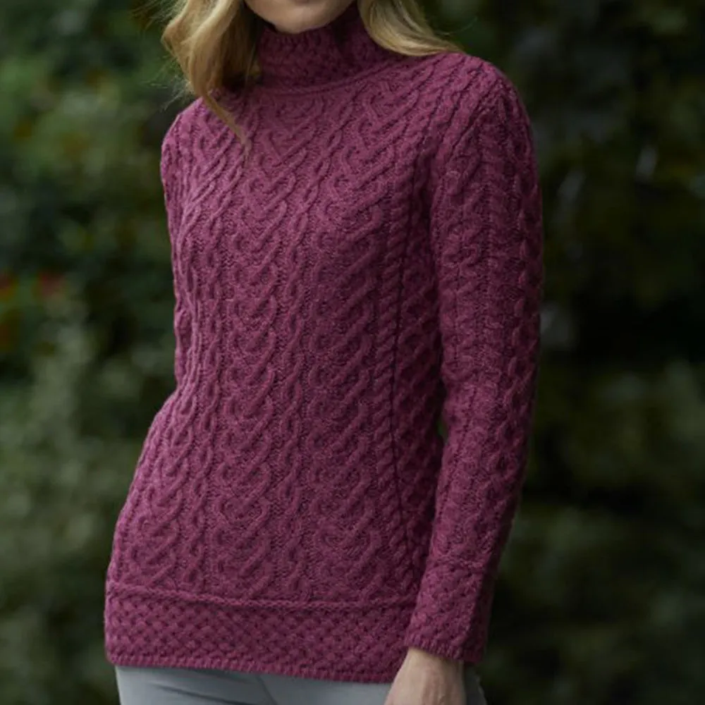 Magenta Aran Polo Neck Sweater