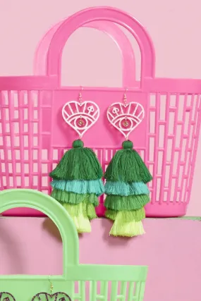 Mega Green Tassel Logo Earrings