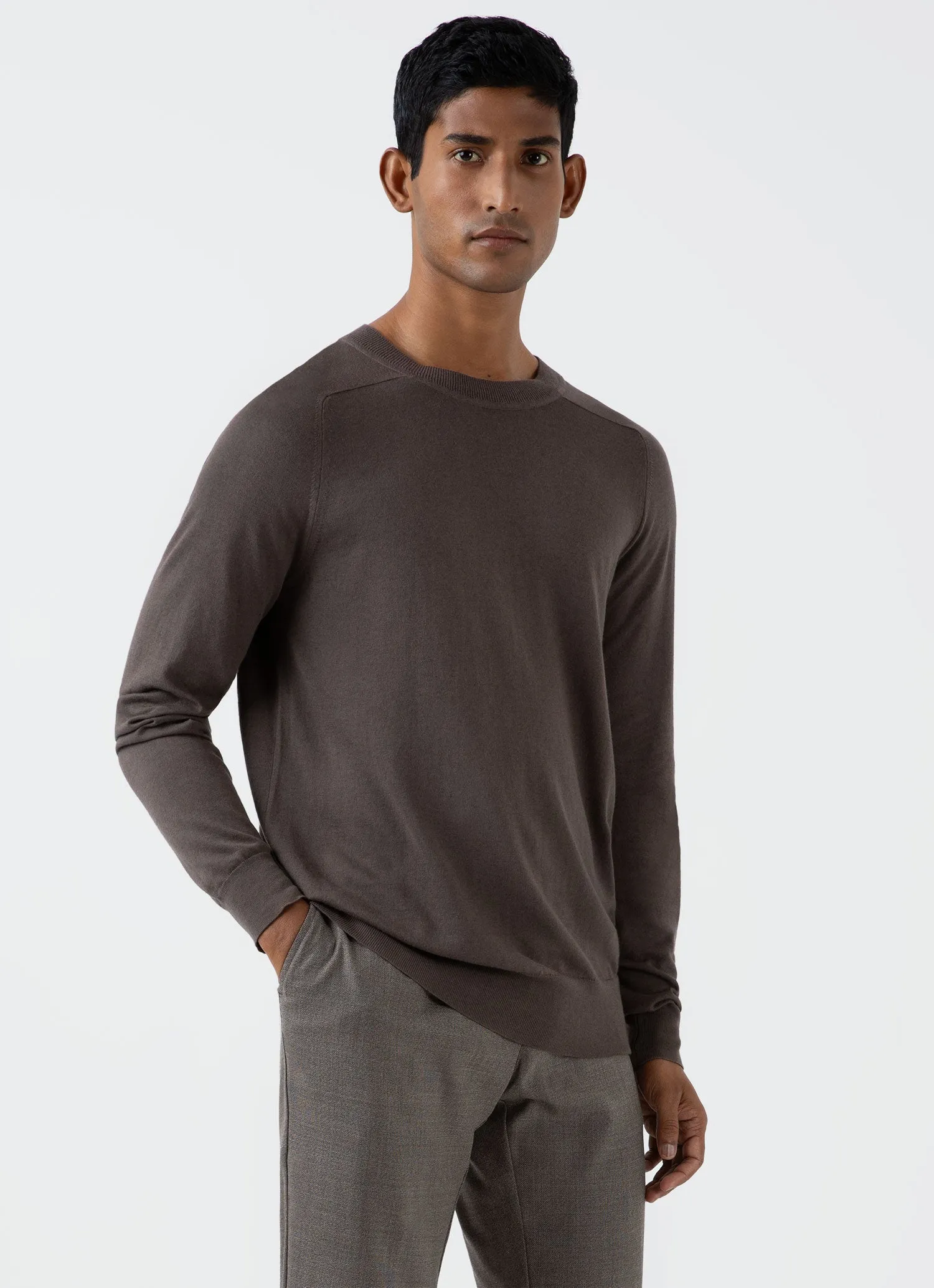 Men's Sea Island Cashmere Crew Neck Jumper in Cedar