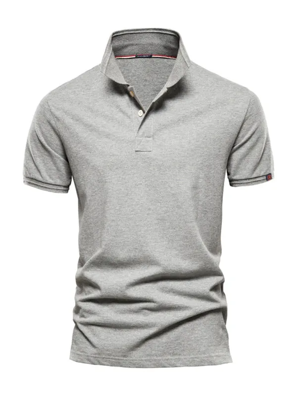 Men's solid color lapel casual short-sleeved POLO shirt