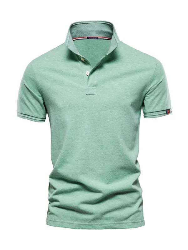 Men's solid color lapel casual short-sleeved POLO shirt