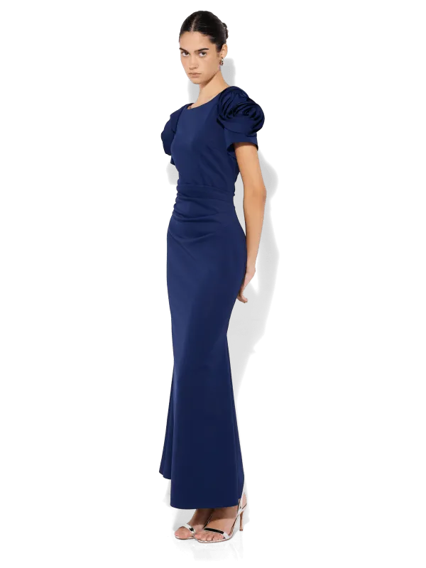 Monet Navy Rosette Sleeve Gown