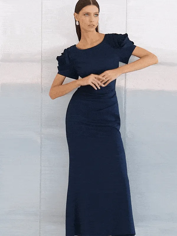 Monet Navy Rosette Sleeve Gown