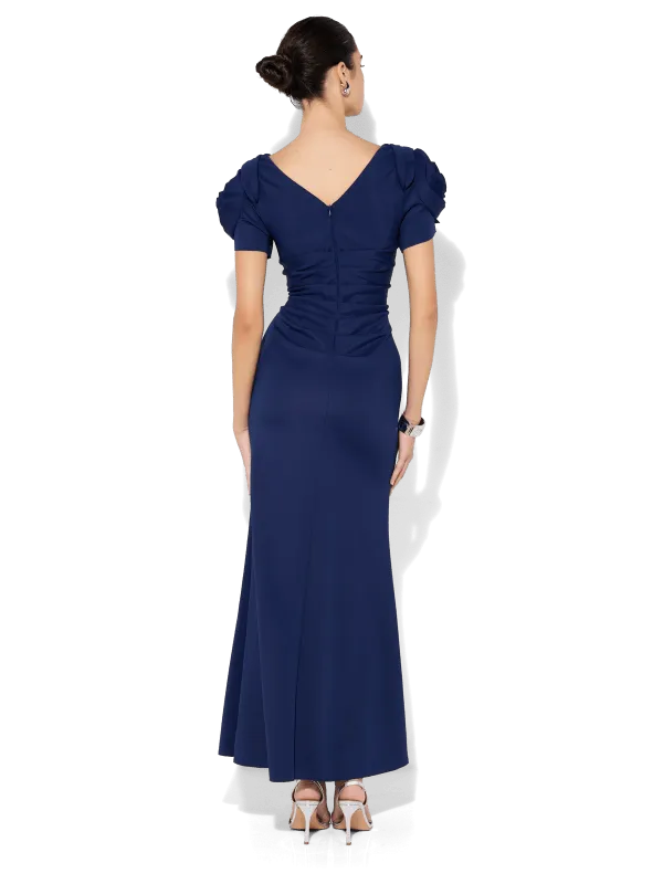 Monet Navy Rosette Sleeve Gown