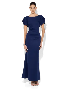 Monet Navy Rosette Sleeve Gown