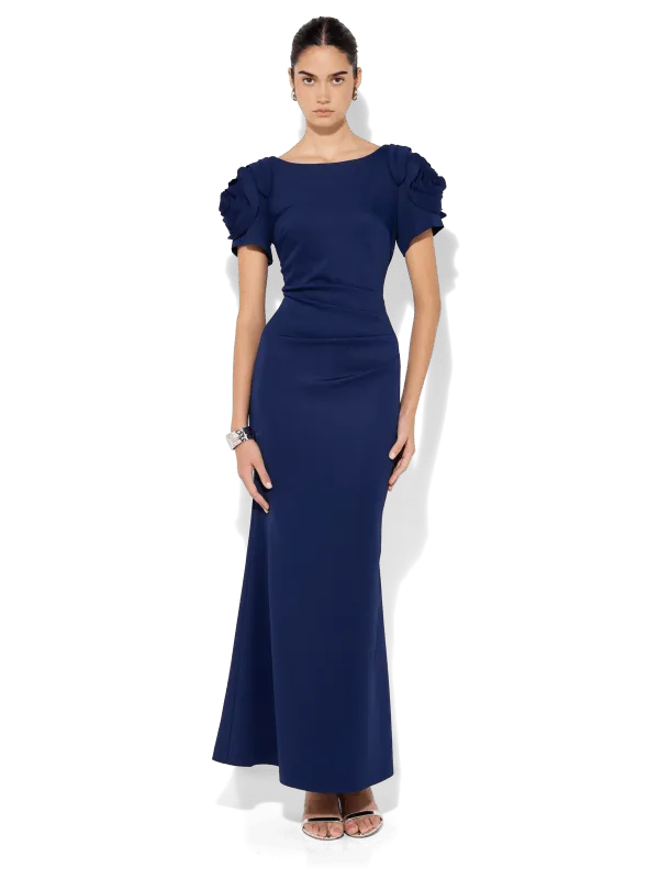 Monet Navy Rosette Sleeve Gown