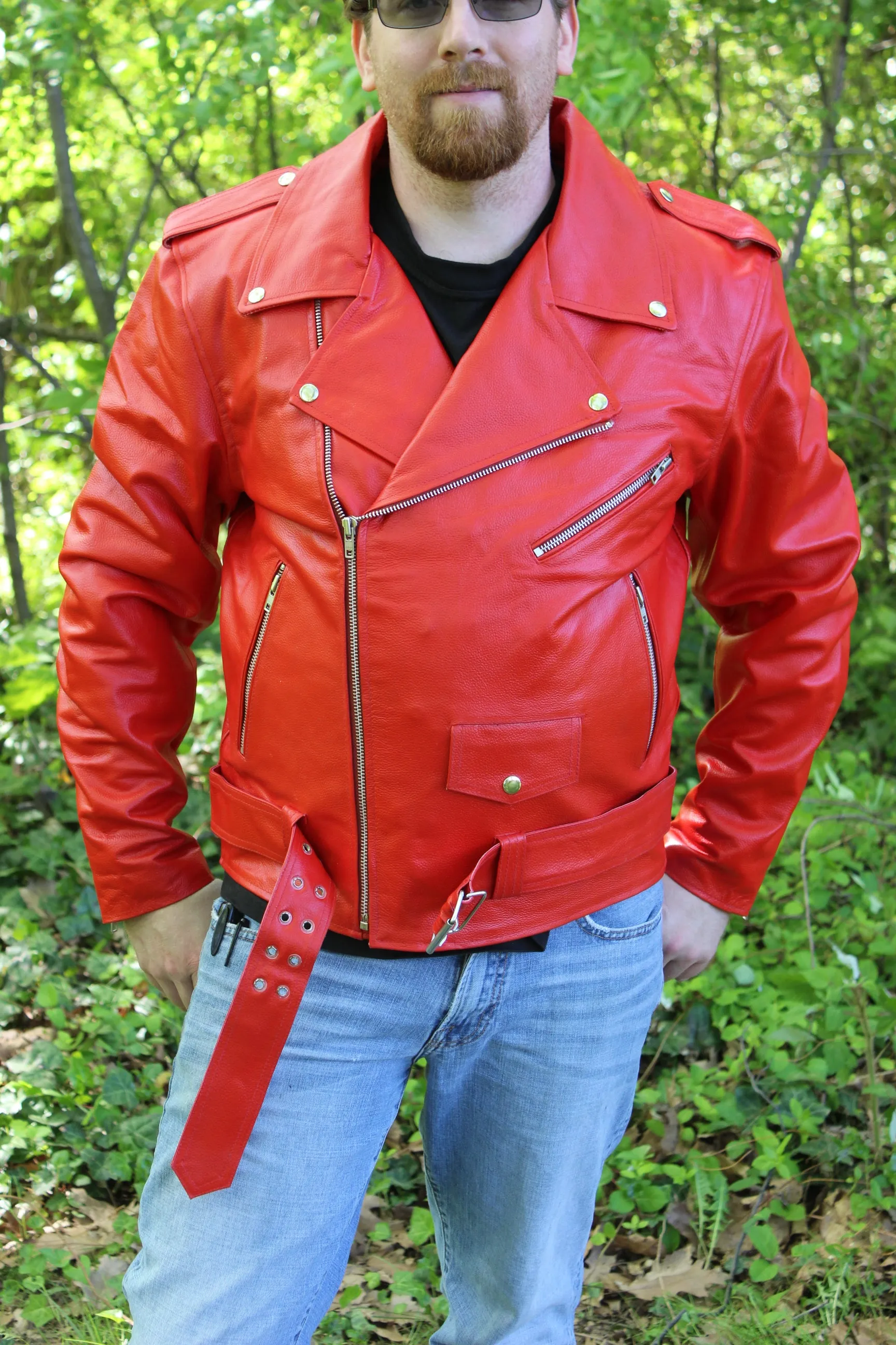 OnF Leather Biker Jackets in Red