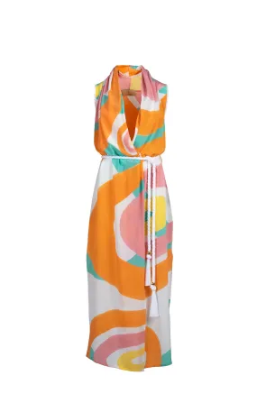 Orange Pattern Wrap Dress