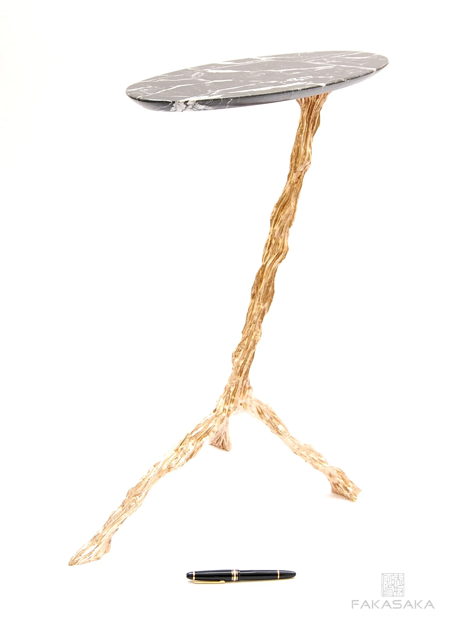 PANCHO DRINK TABLE<br><br>NERO MARQUINA MARBLE<br>POLISHED BRONZE