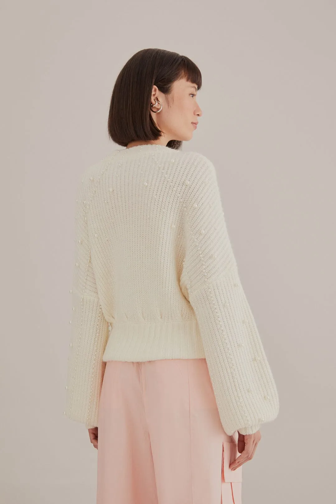 Pearl Embroidered Bubble Sweater