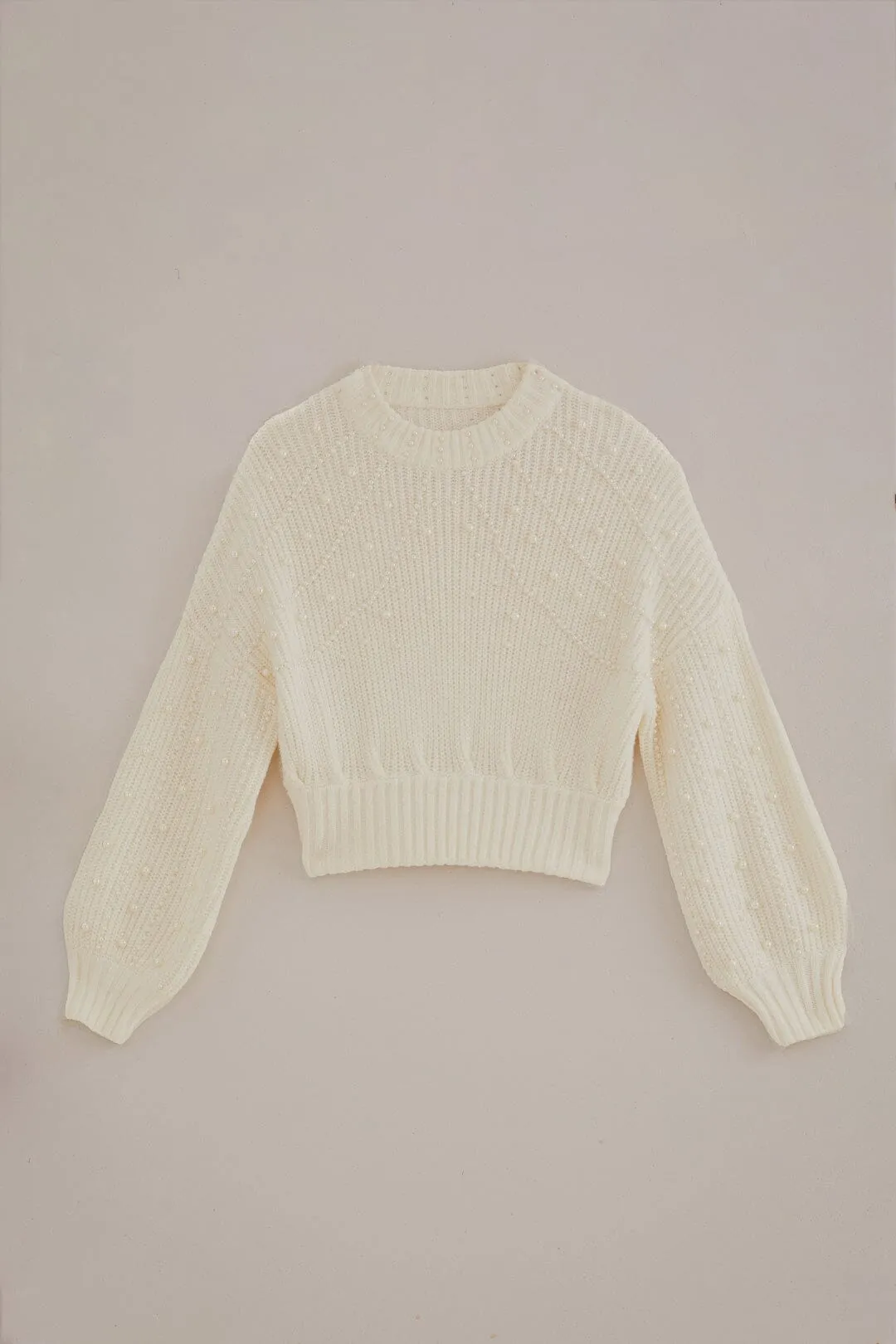 Pearl Embroidered Bubble Sweater