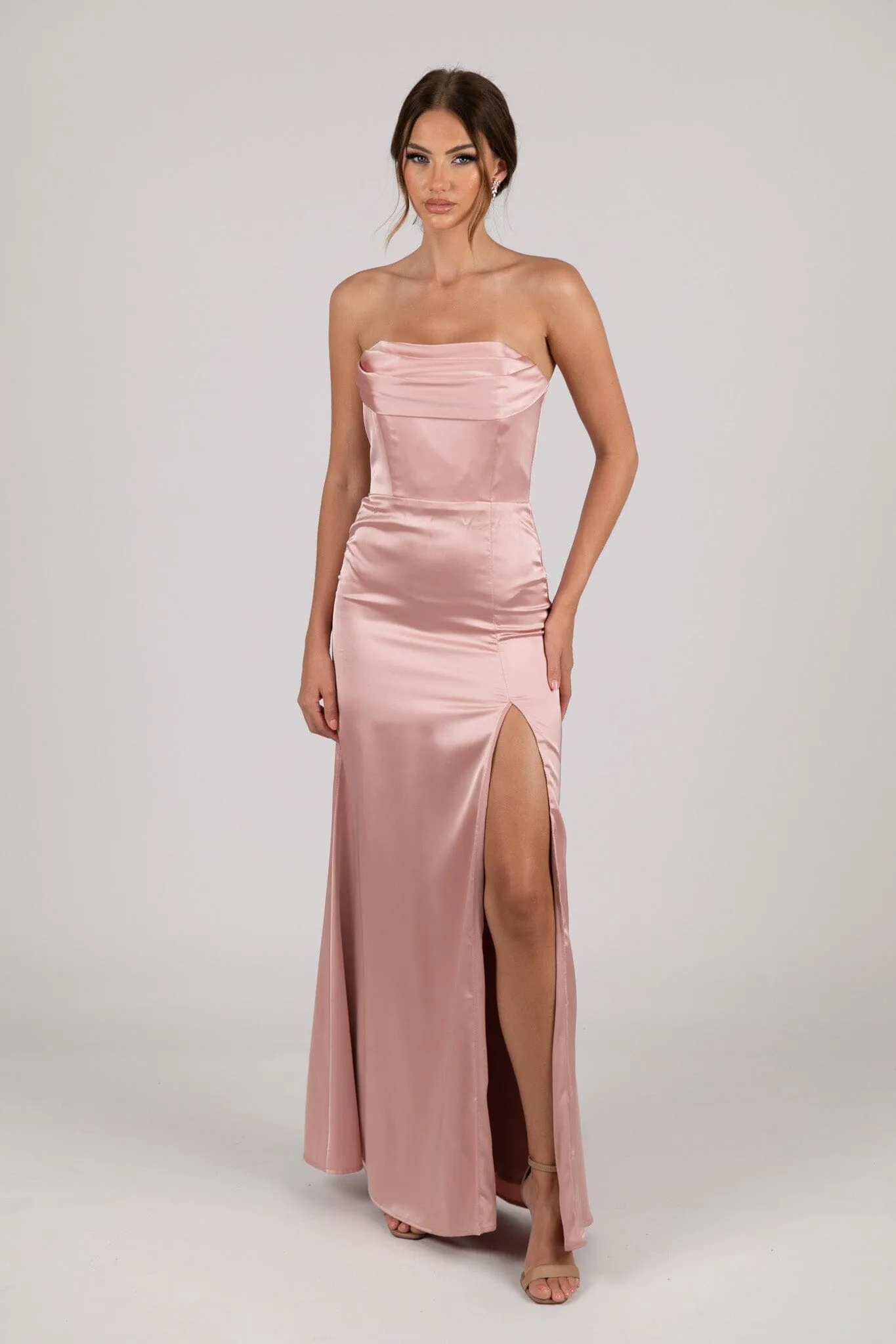 Peyton Strapless Satin Maxi Dress - Dusty Pink