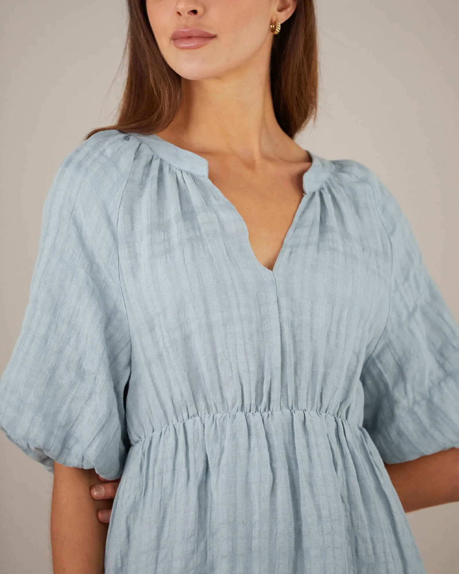 Pila Linen Mini Dress - Duckegg