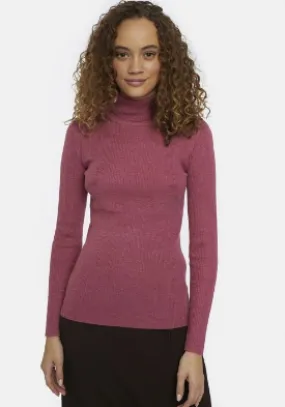 Pink Fitted Ribbed Knit Turtleneck