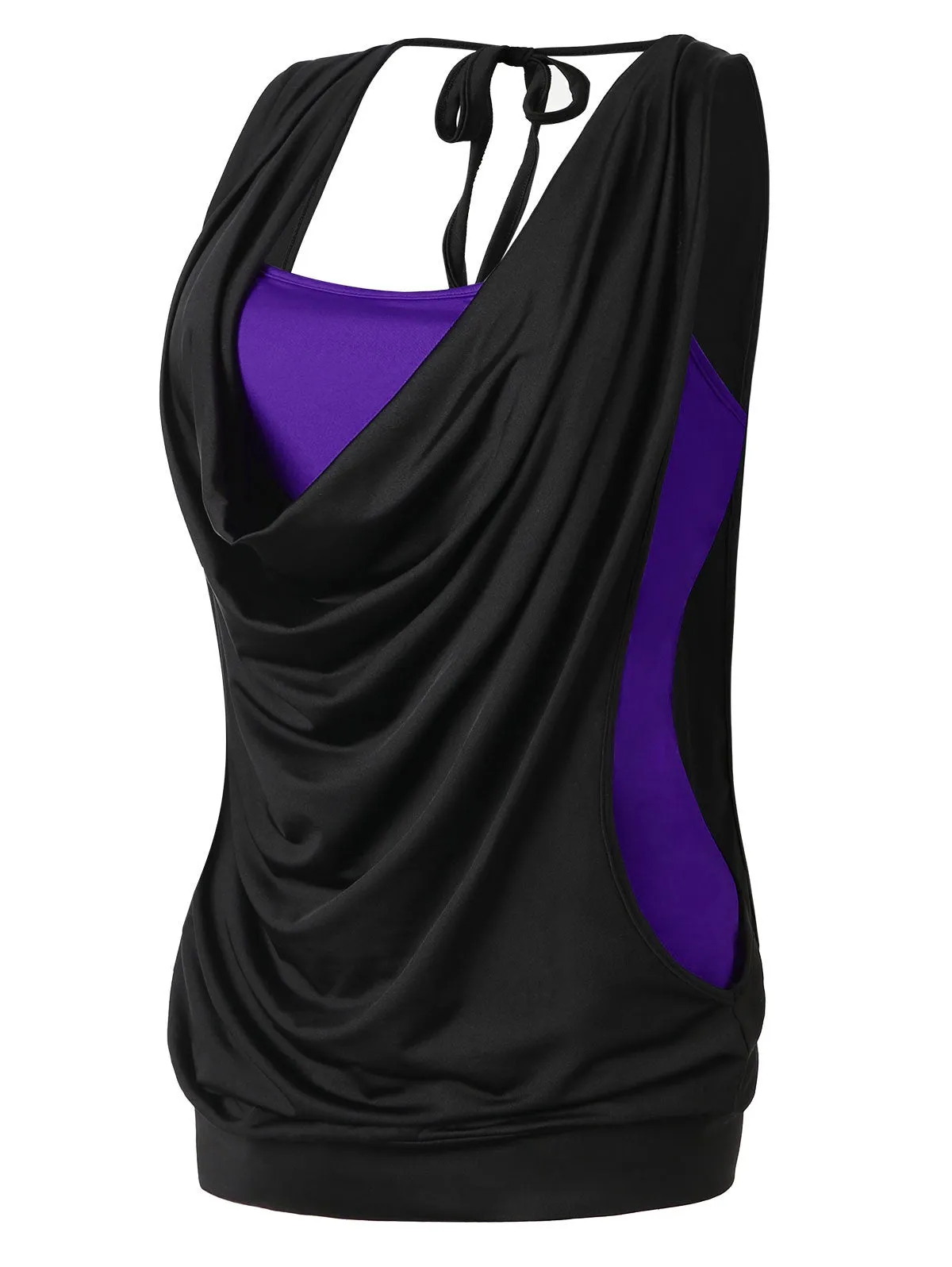 Plus Size Draped Neck 2 in 1 Tank Top