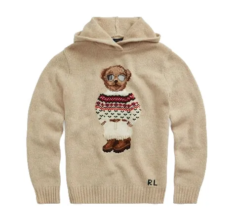 Polo Ralph Lauren Women's Polo Bear Wool Blend Knit Hoodie Camel