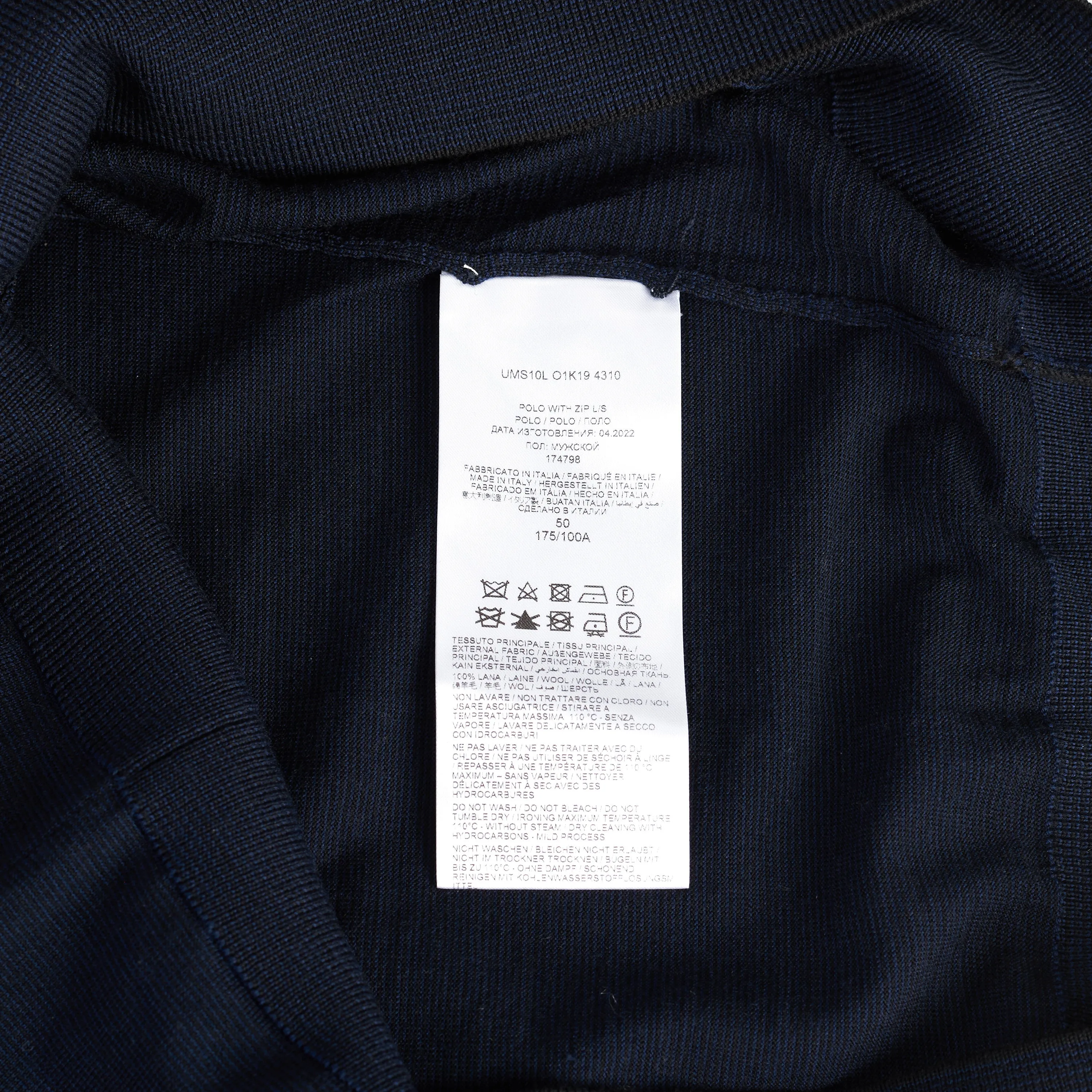 Polo Sweater With Metal Zip In Blue Wool