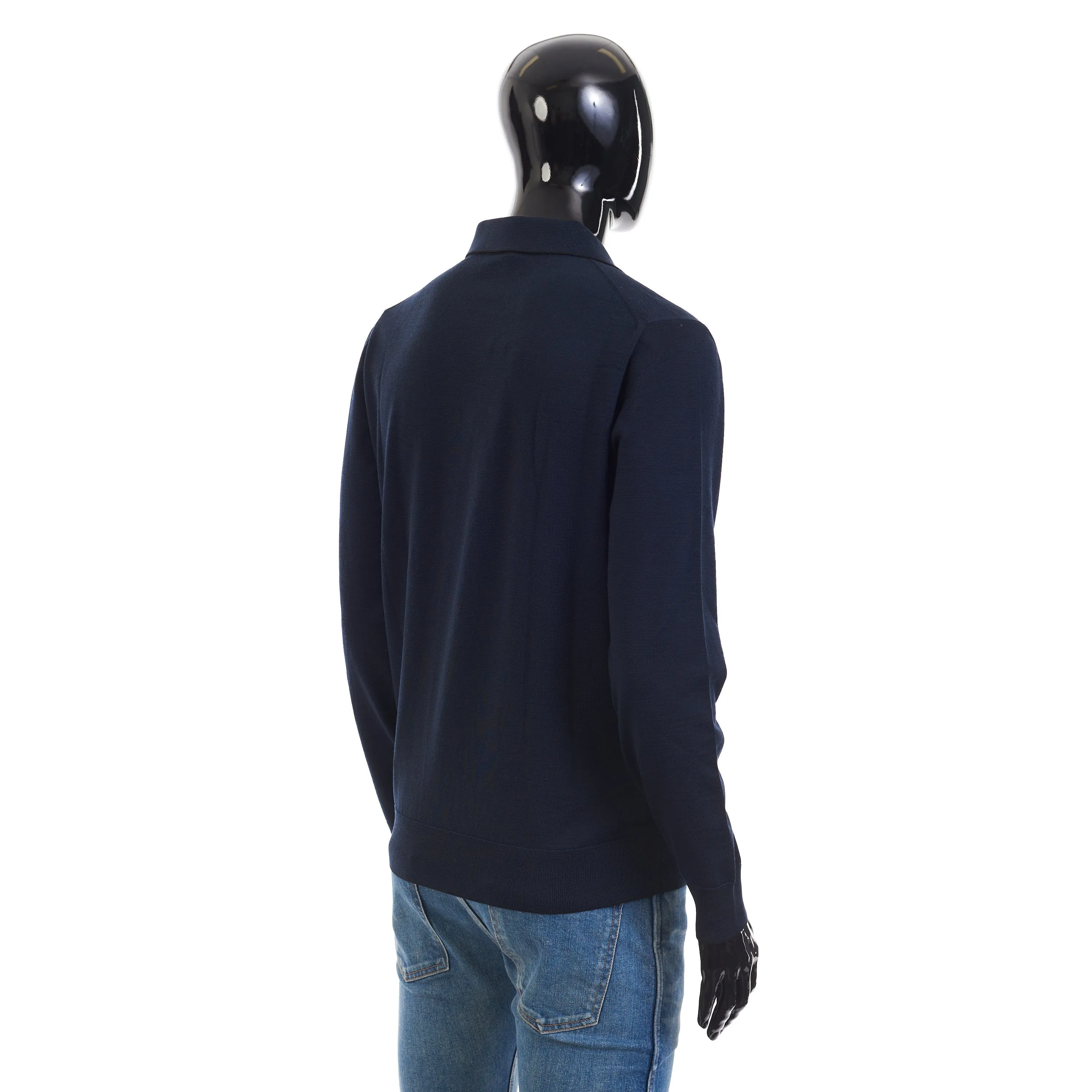 Polo Sweater With Metal Zip In Blue Wool