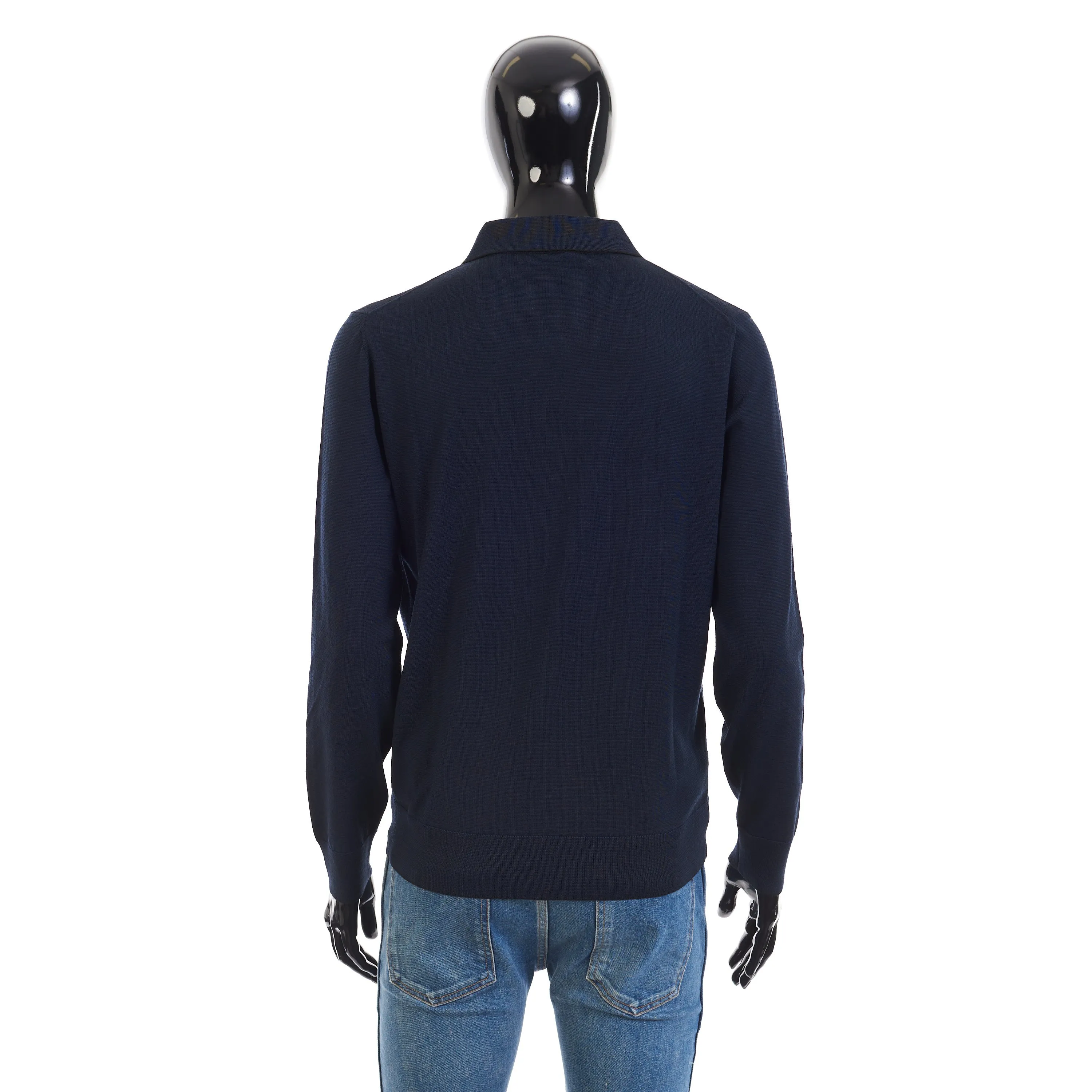 Polo Sweater With Metal Zip In Blue Wool