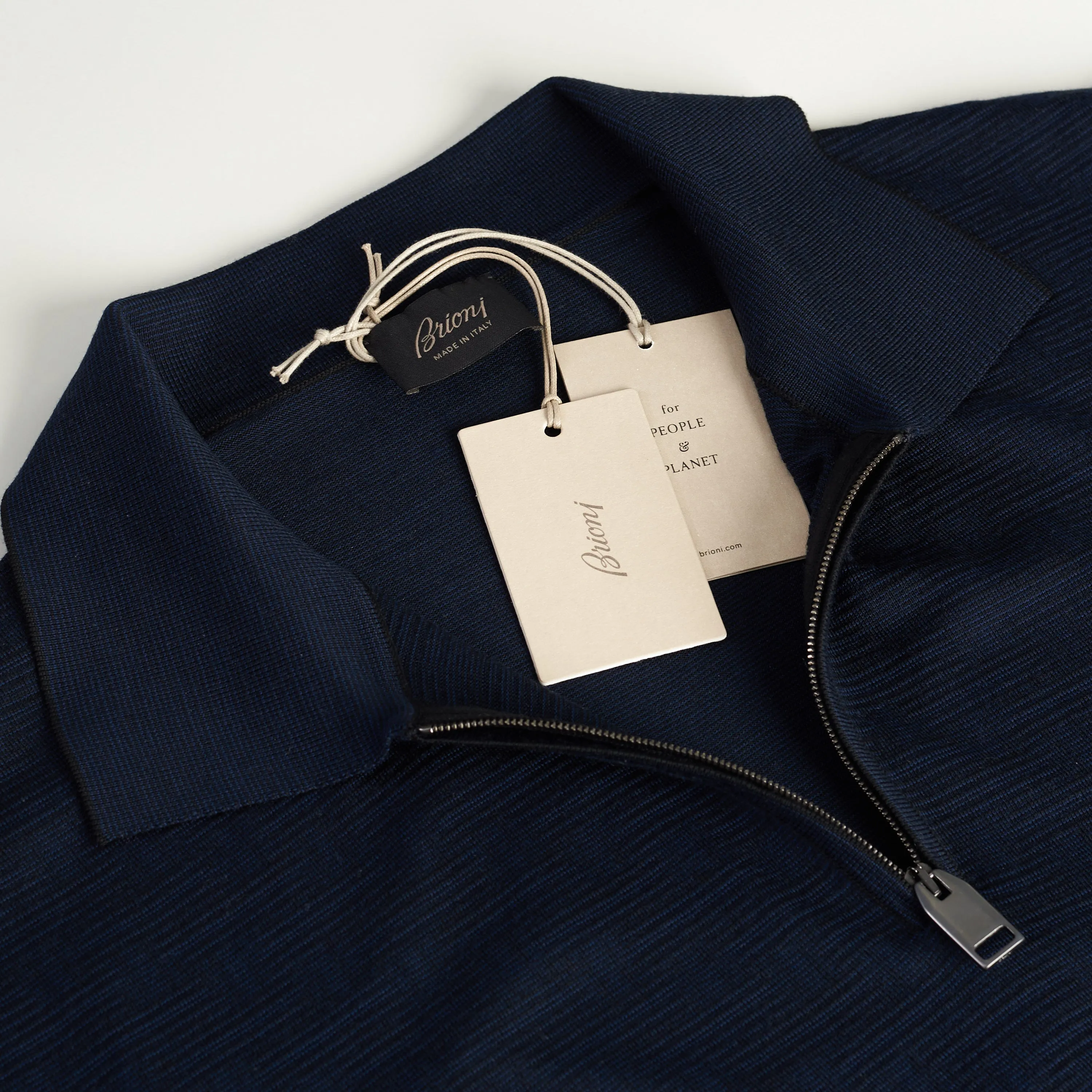 Polo Sweater With Metal Zip In Blue Wool