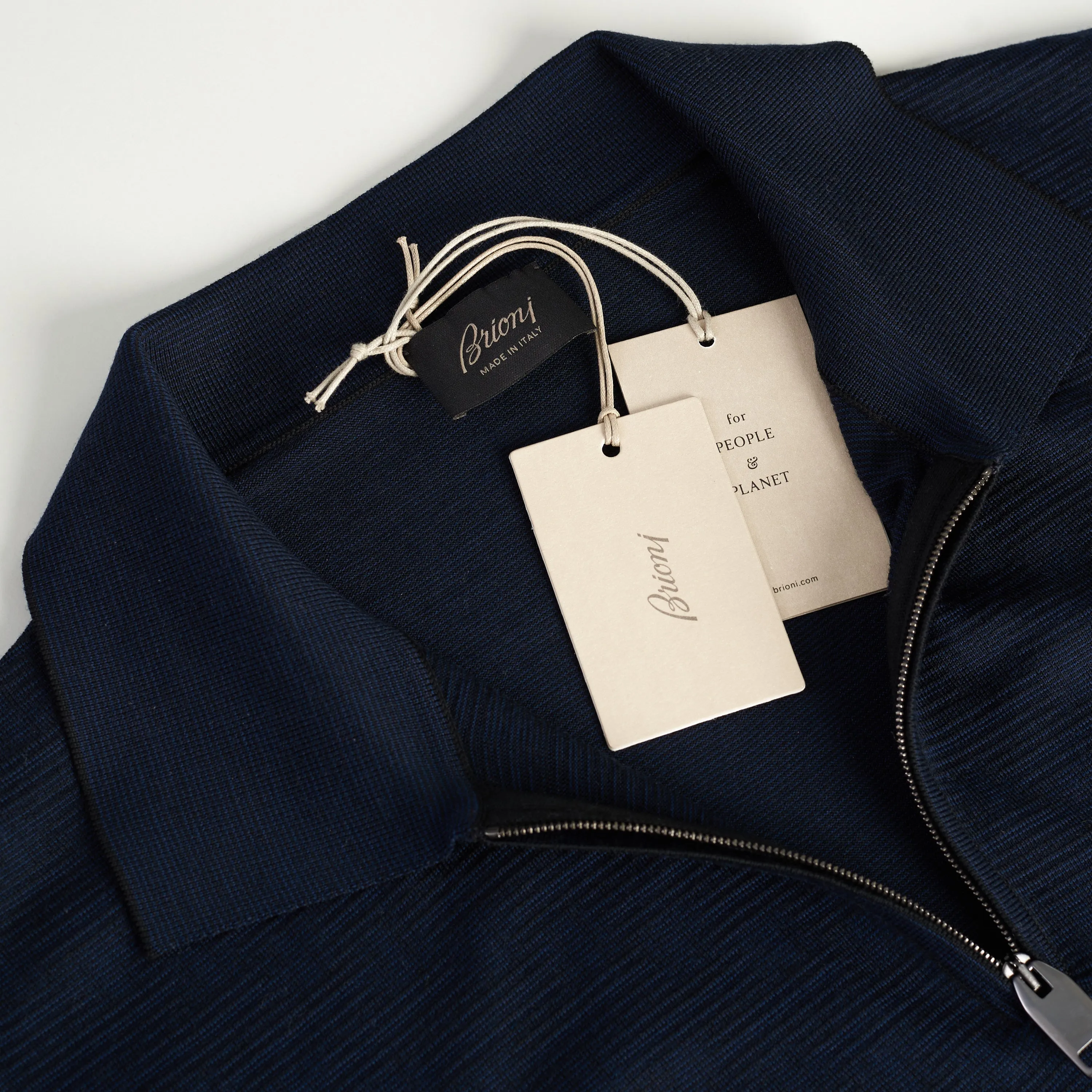 Polo Sweater With Metal Zip In Blue Wool