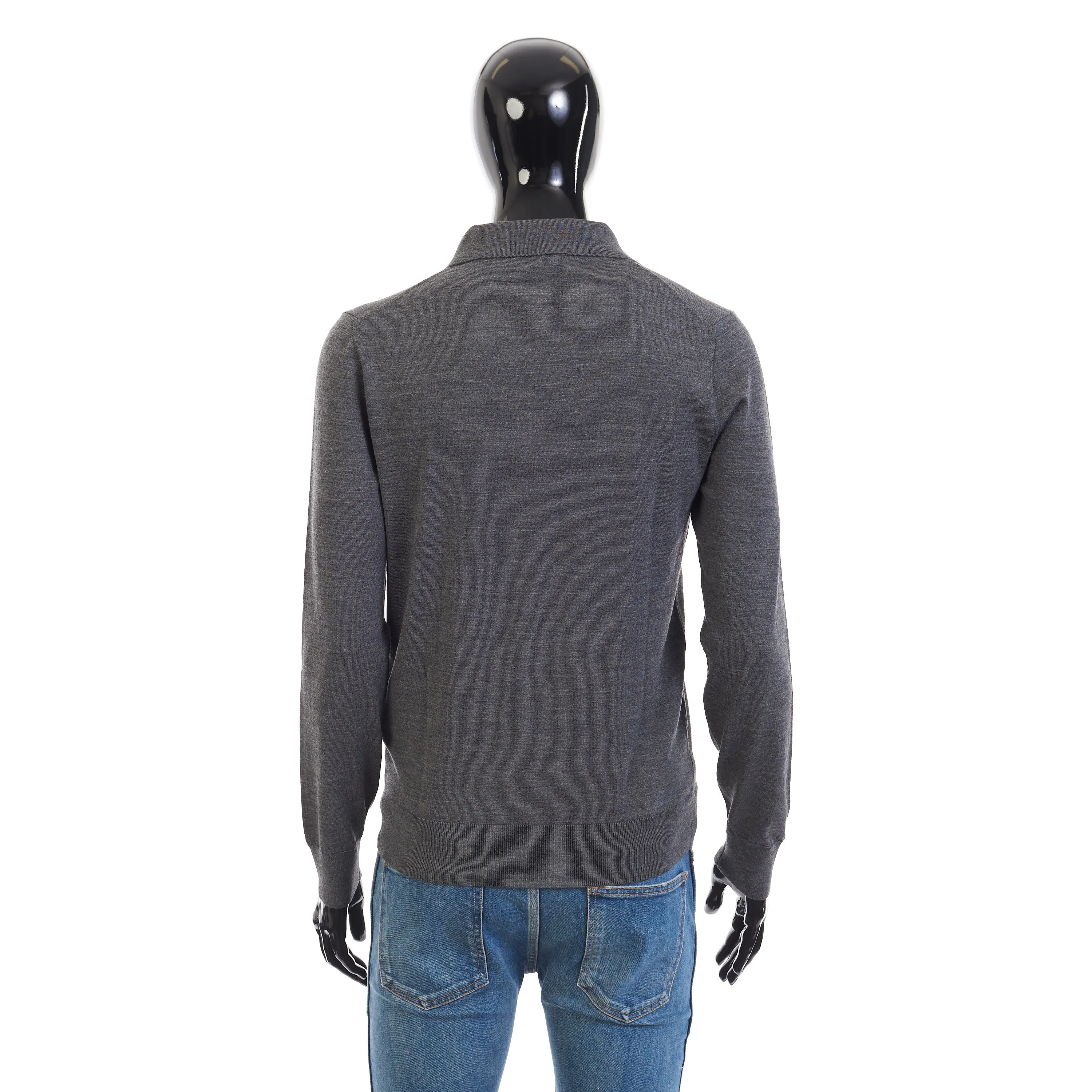 Polo Sweater With Metal Zip In Gray Wool