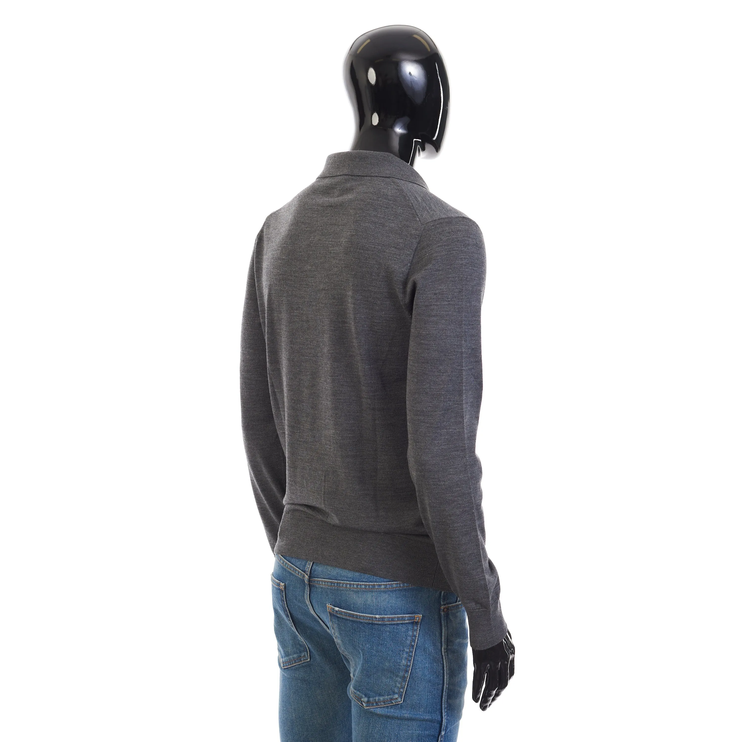 Polo Sweater With Metal Zip In Gray Wool