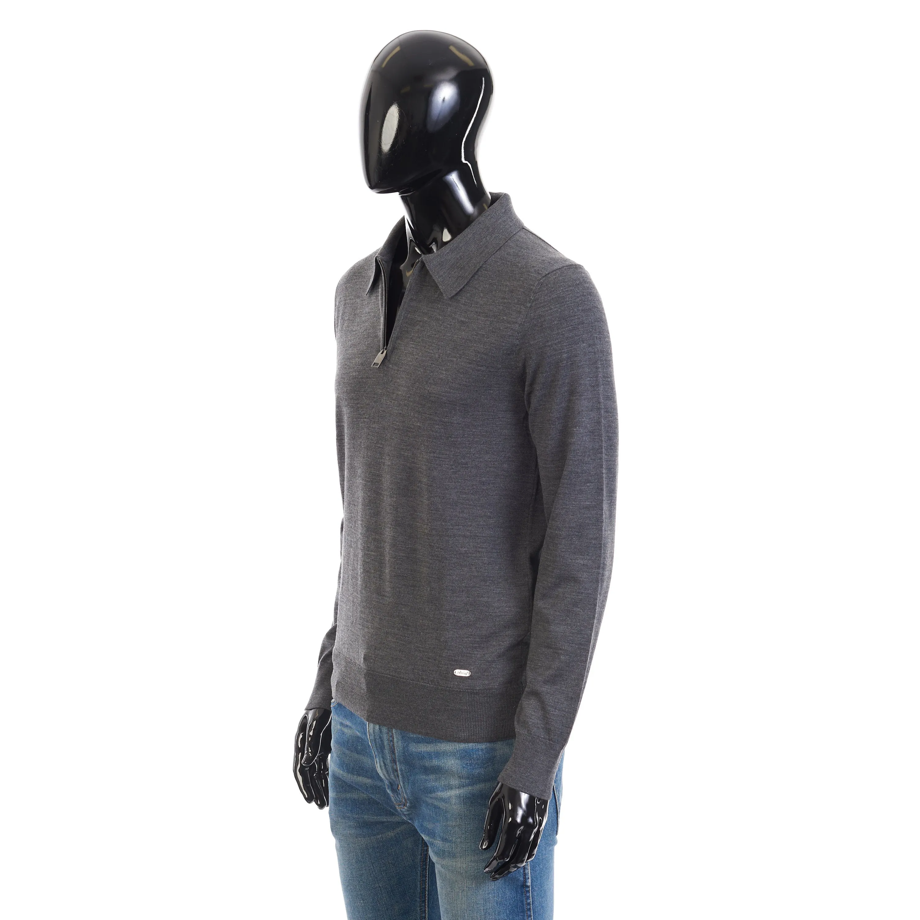 Polo Sweater With Metal Zip In Gray Wool