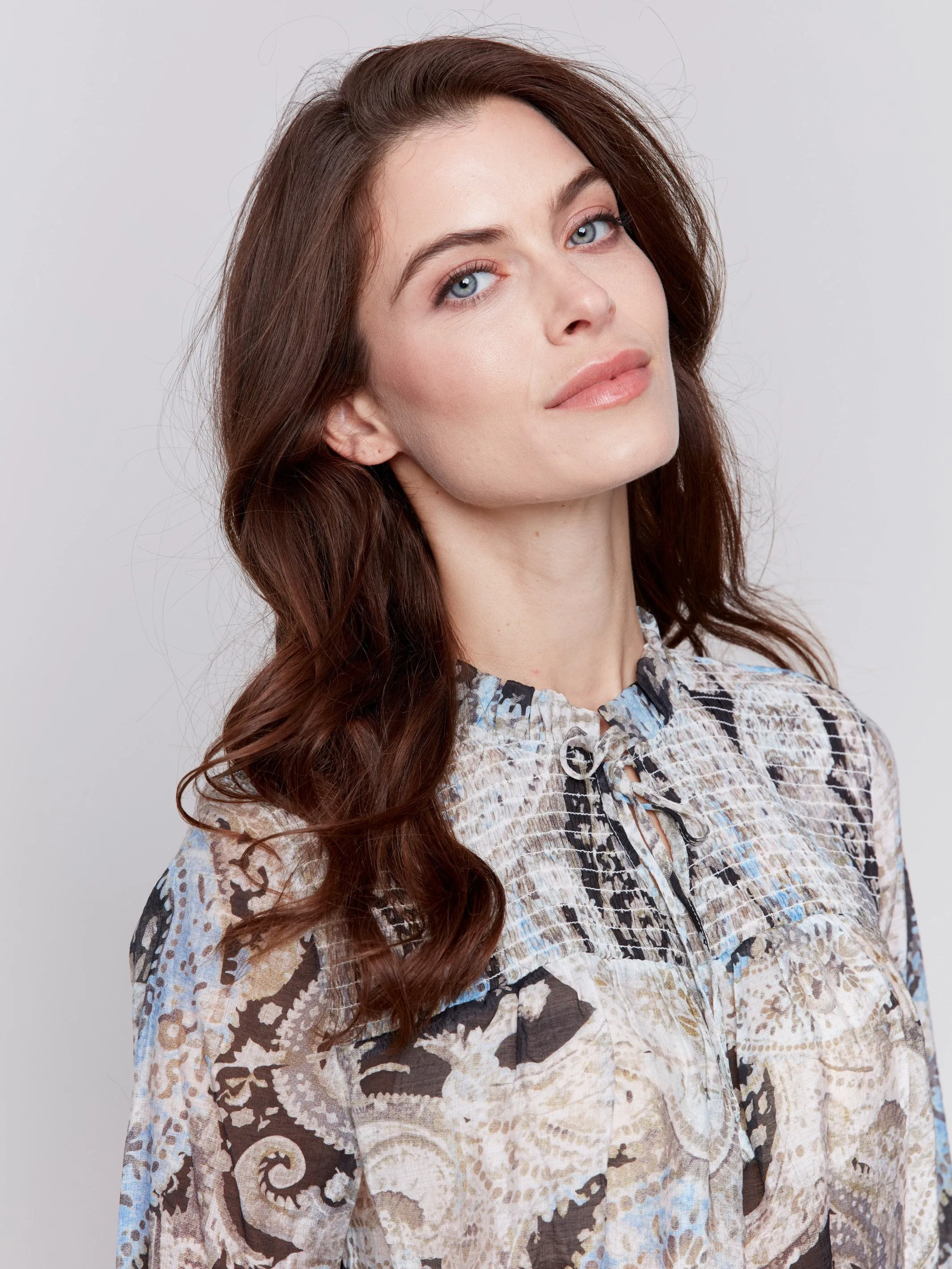 Printed Voile Blouse - Aqua