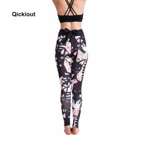 Qickitout 2018 New Bowknot Style Women's Leggings Sexy Cute High Black Waist Trousers Yo ga Pants 3D Printed Black Cat Pattern