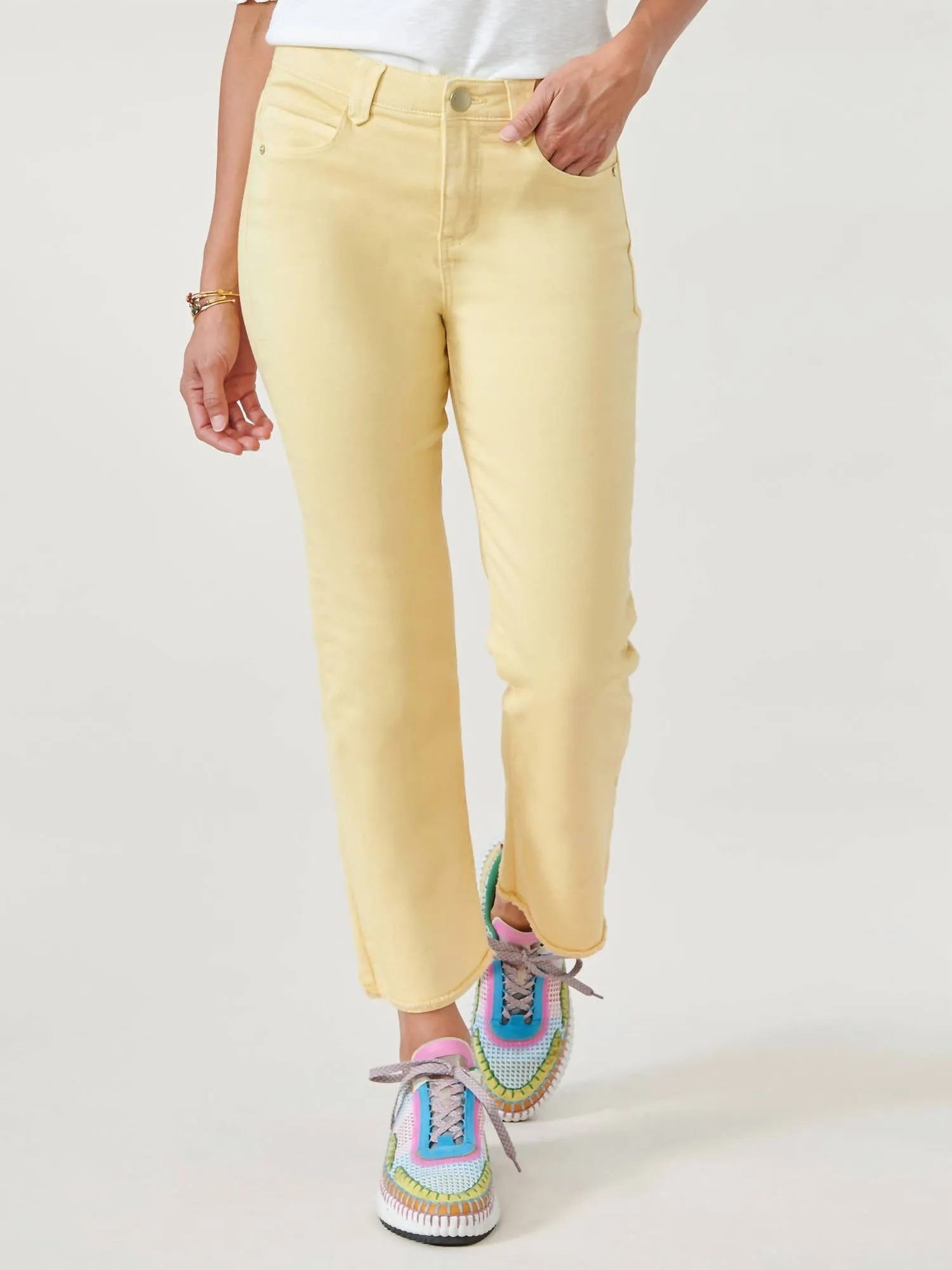 "Ab"Solution High Rise Colored Itty Bitty Flare Jean in Yellow